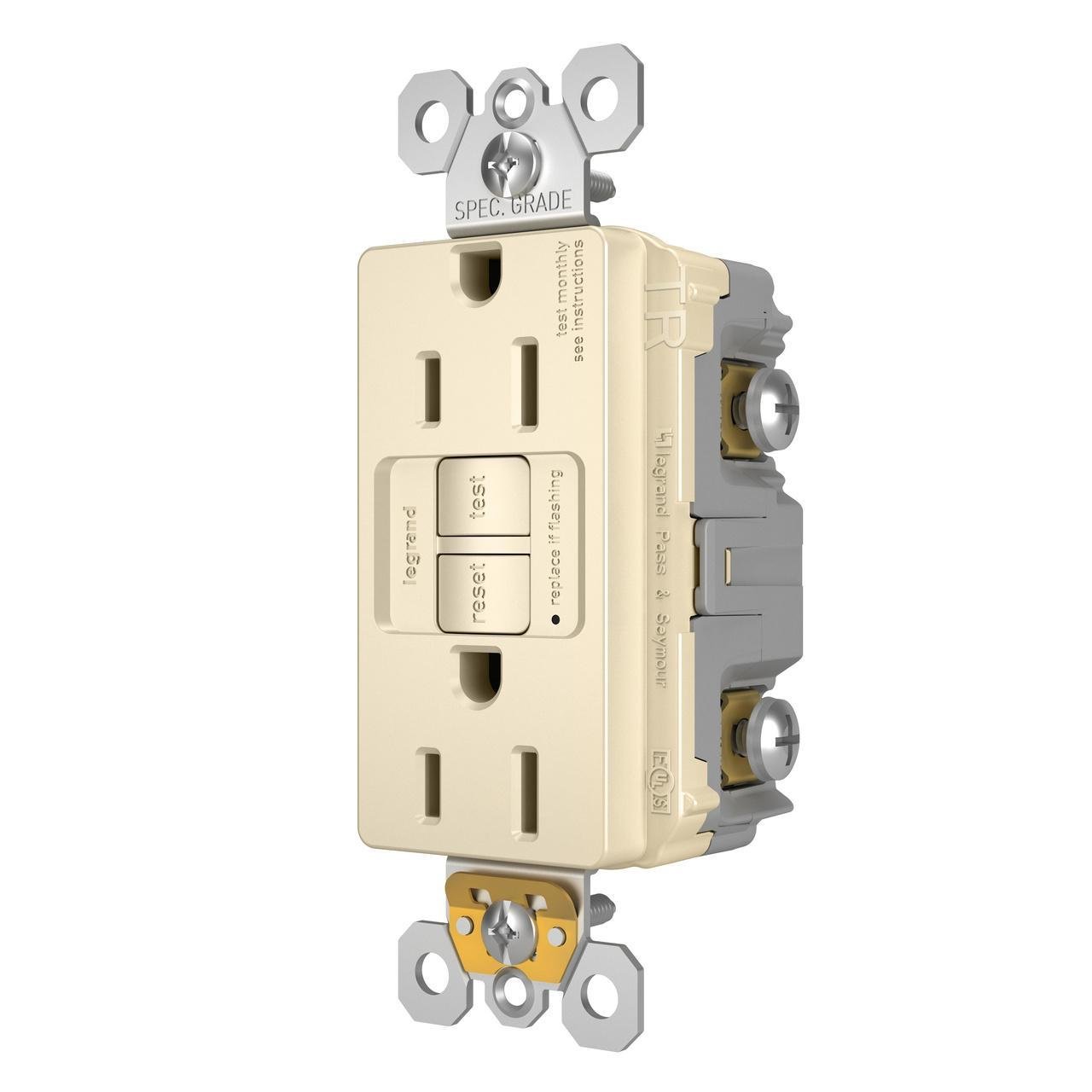 Picture of 1597-TRLA - radiant® Tamper-Resistant 15A Duplex Self-Test GFCI Receptacles with SafeLock® Protection, Light Almond