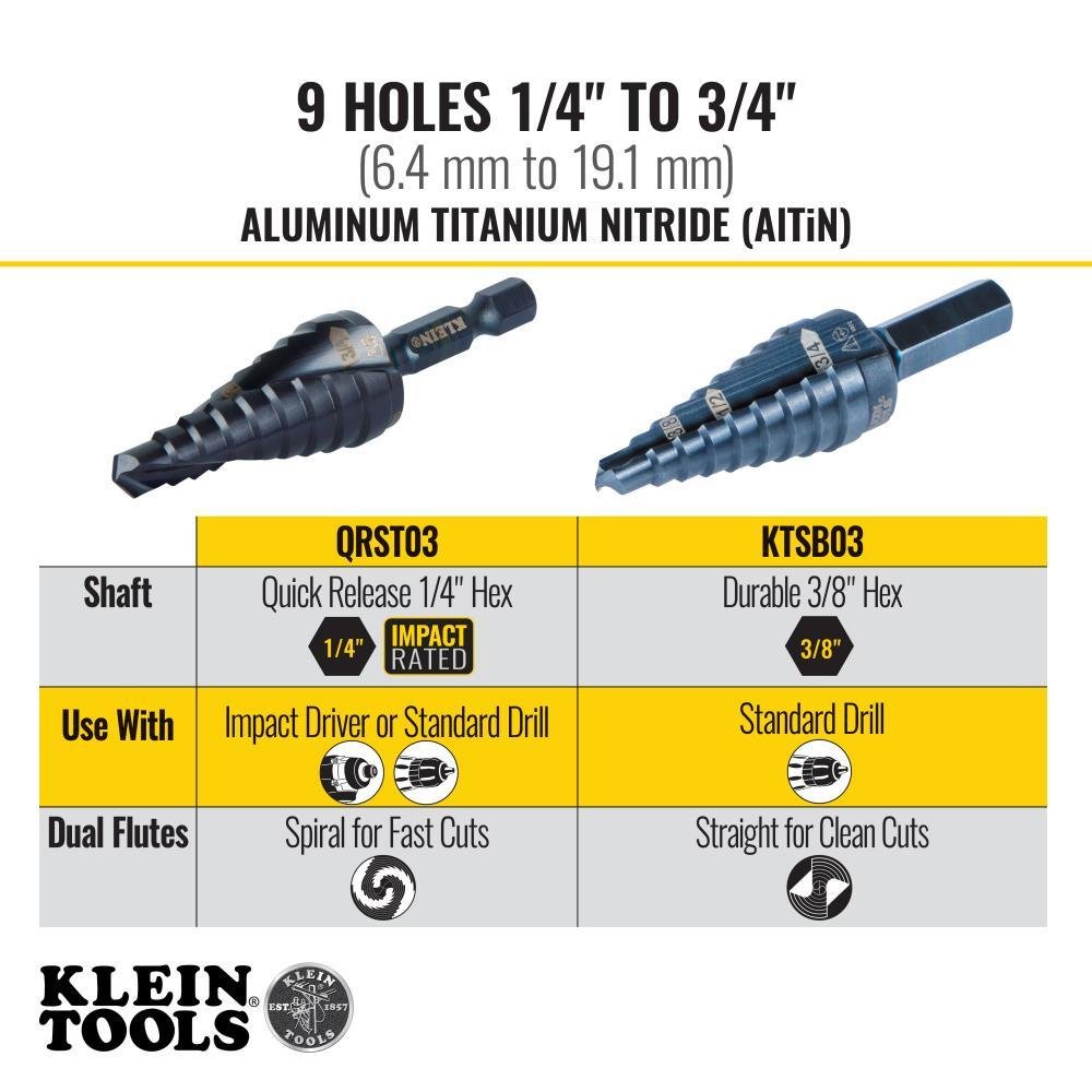 Picture of KTSB03 - 9-Step Drill Bit, 3/8-Inch Hex, Double Straight Flute, 1/4-Inch to 3/4-Inch