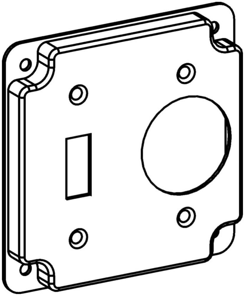 4413 - RAISED 1/2", 4" SQUARE (4S) 15A SINGLE RECEPTACLE / TOGGLE INDUSTRIAL COVER WITH CRUSHED CORNER