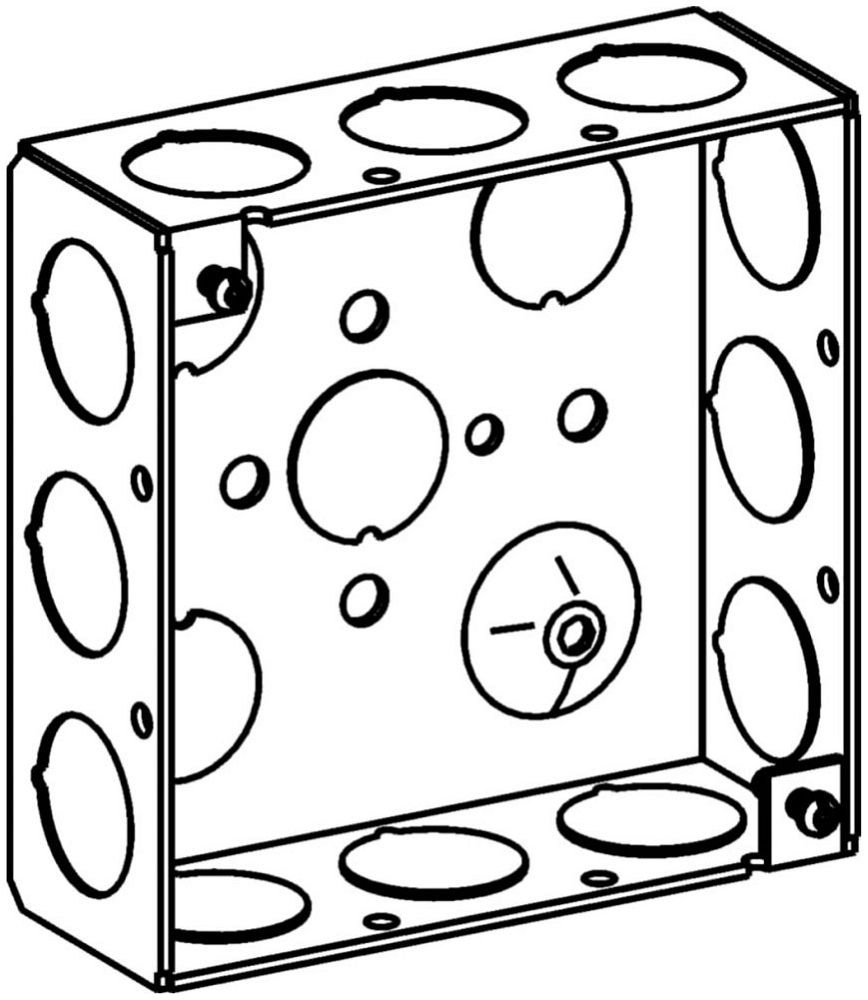 4SB-50 - 1-1/2" DEEP, 4" SQUARE (4S) BOX WELDED WITH 1/2" KO