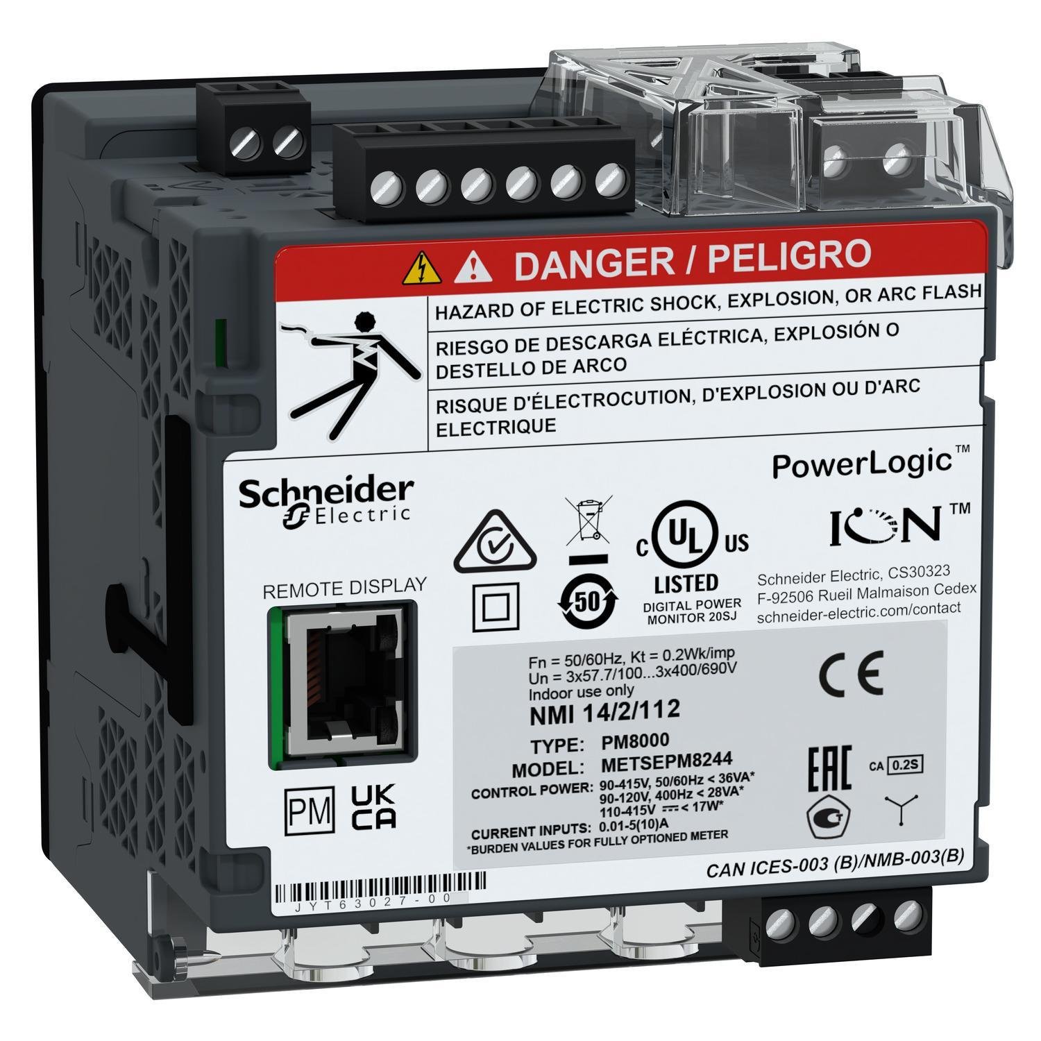 METSEPM8244 - Power quality meter, PowerLogic PM8000, Standard, transducer and remote display, 512 MB, 256 s/c