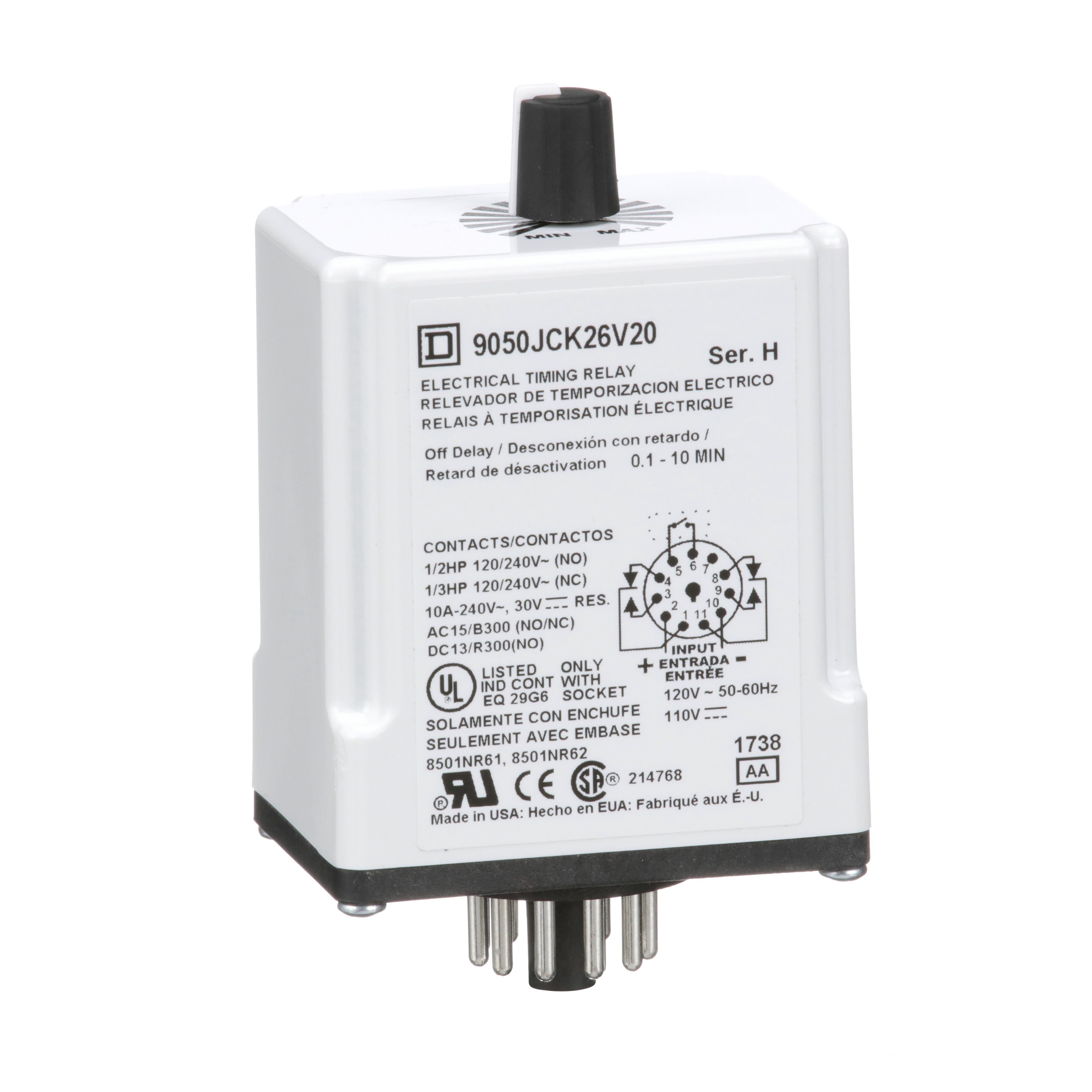 Picture of 9050JCK26V20 - Timer, Harmony 9050 JCK, off delay, adjustable time, 0.1 to 10 minutes, 10A, 240V AC, 120V AC/110V DC
