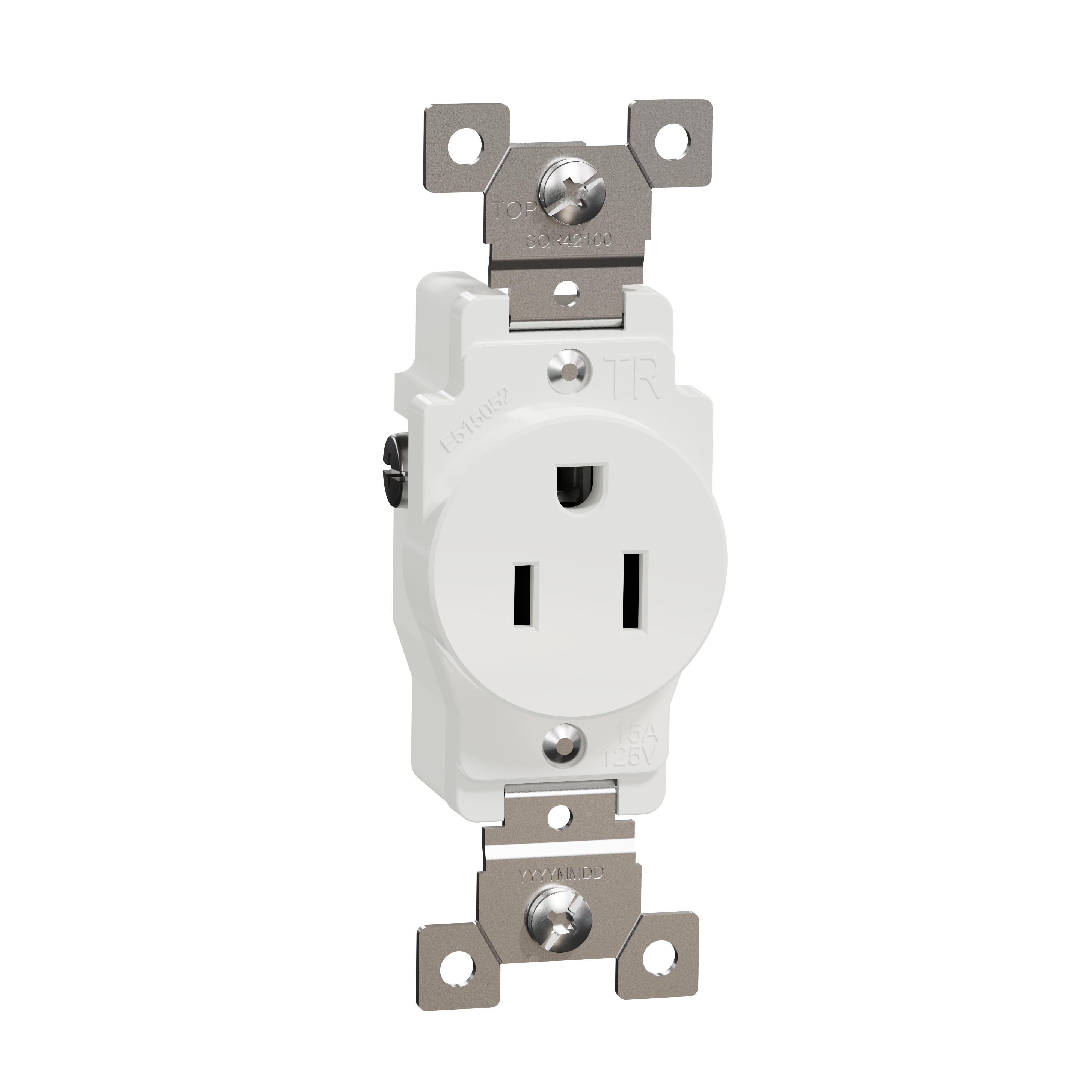 Picture of SQR42100WH - Socket-outlet, X Series, 15A, standard, single, tamper resistant, commercial, white, matte finish