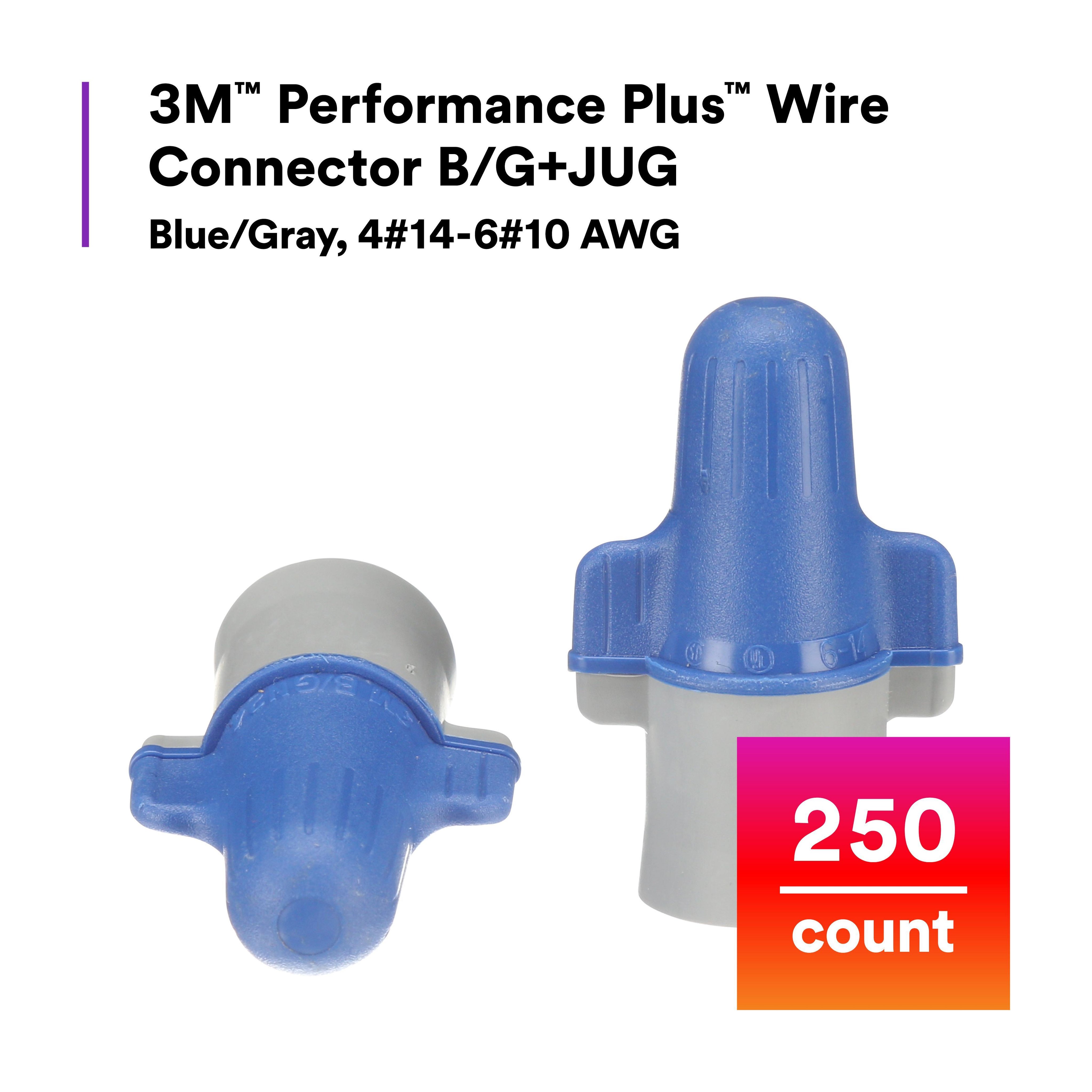 Picture of 3M Performance Plus Wire Connector B/G+JUG, Blue/Gray, 14-6 AWG, 250 per Jug