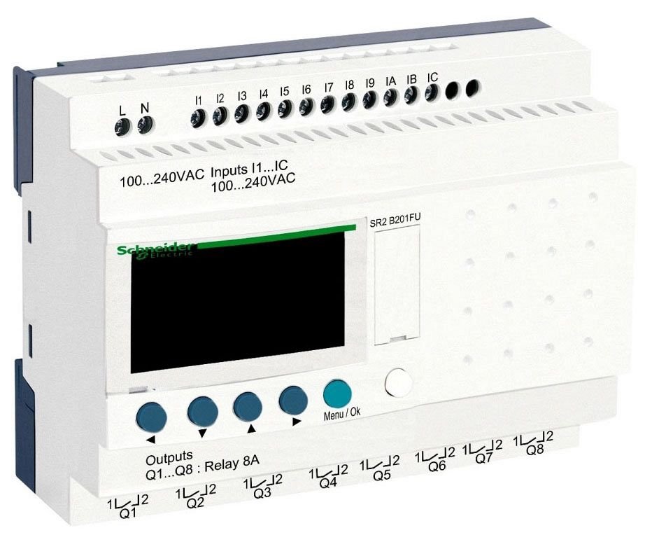 SR2B201FU - compact smart relay, Zelio Logic SR2 SR3, 20 IO, 100 to 240V AC, clock, display