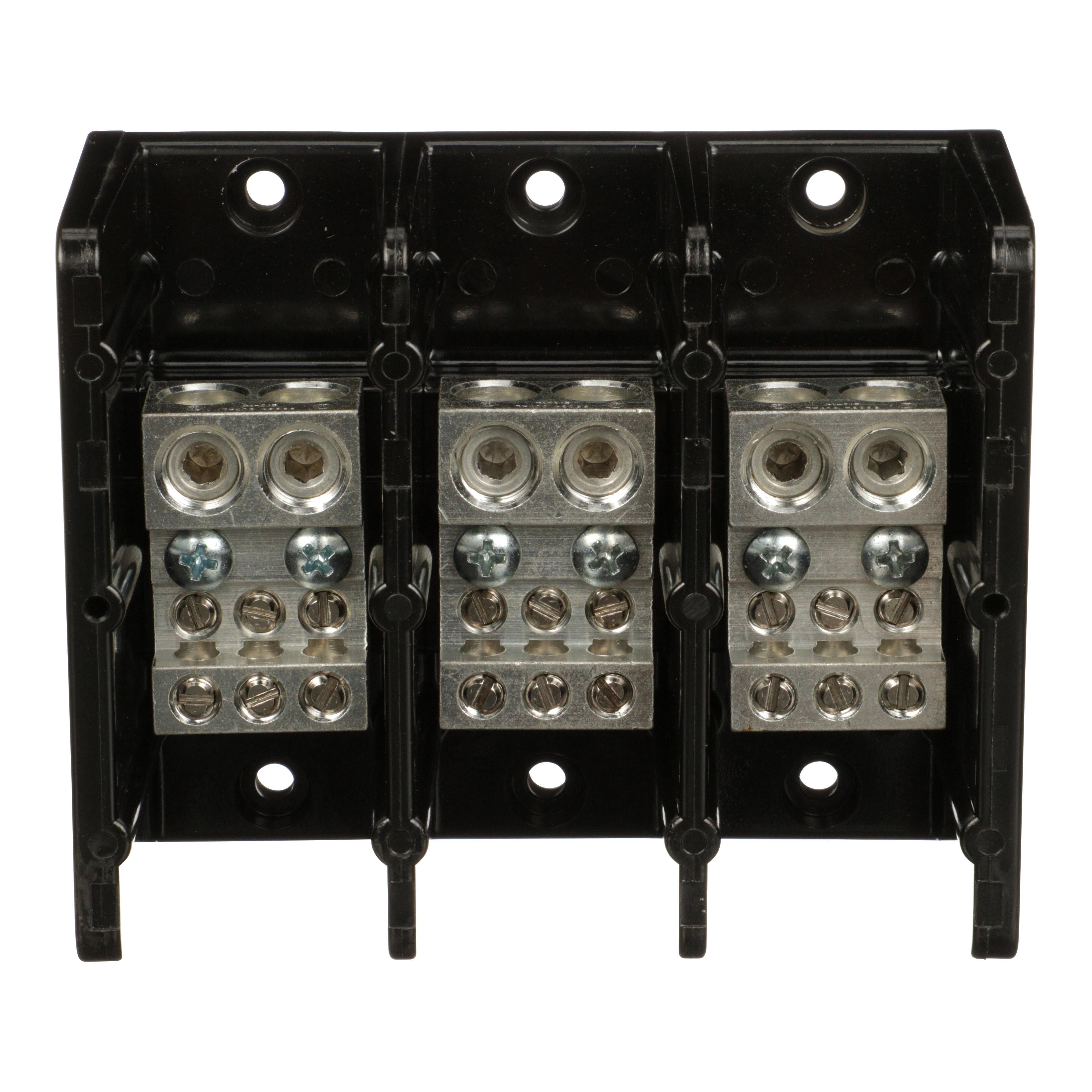 Picture of 9080LBA363206 - Power distribution block, Linergy, 3 pole, 2 line, 6 load, 350A Cu, 270A Al, 600V