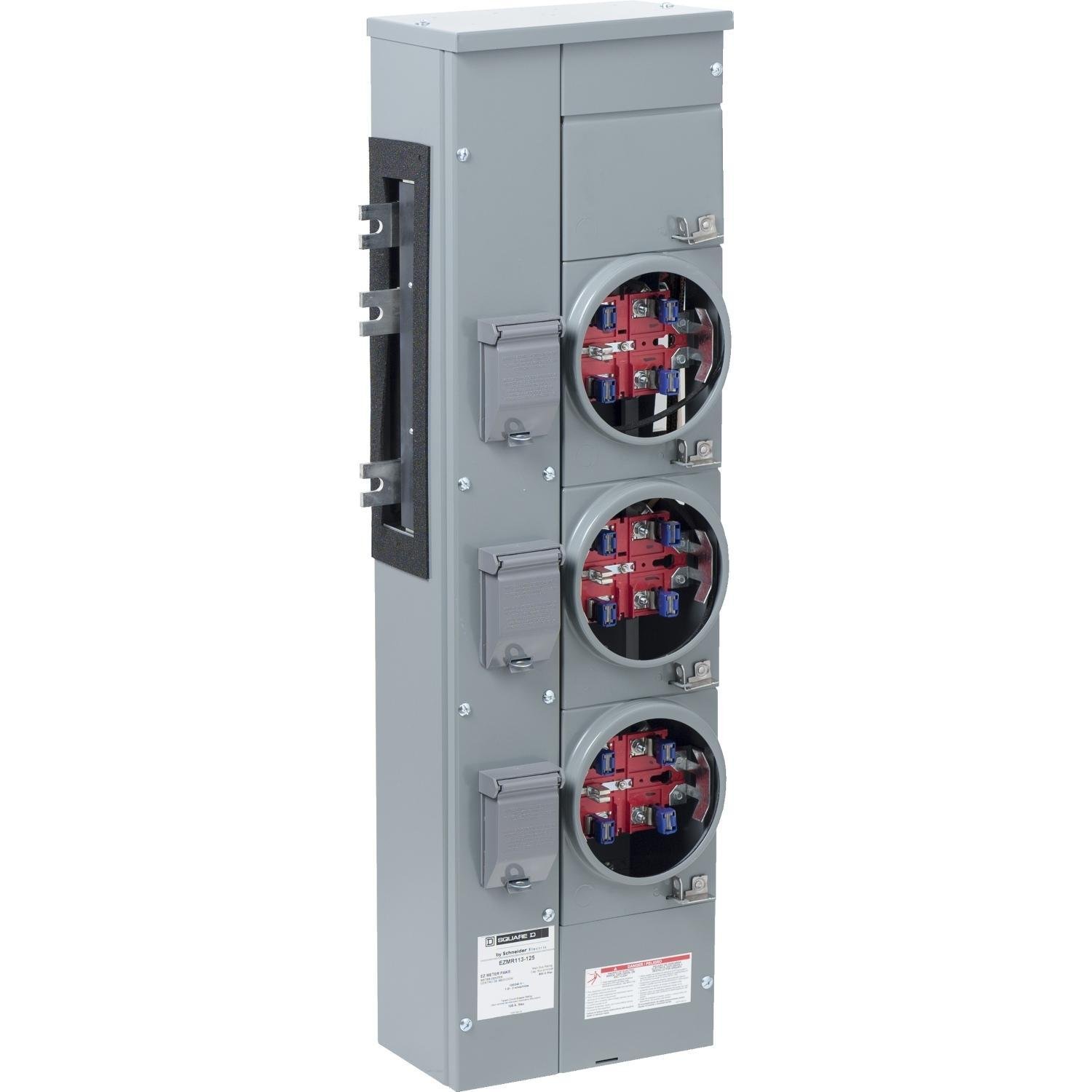 EZMR113125X - Branch unit, EZ Meter-Pak, 125A, 3 x 5 jaw sockets, 120/240VAC, no bypass, ringless, 1200A Al/Cu busbar