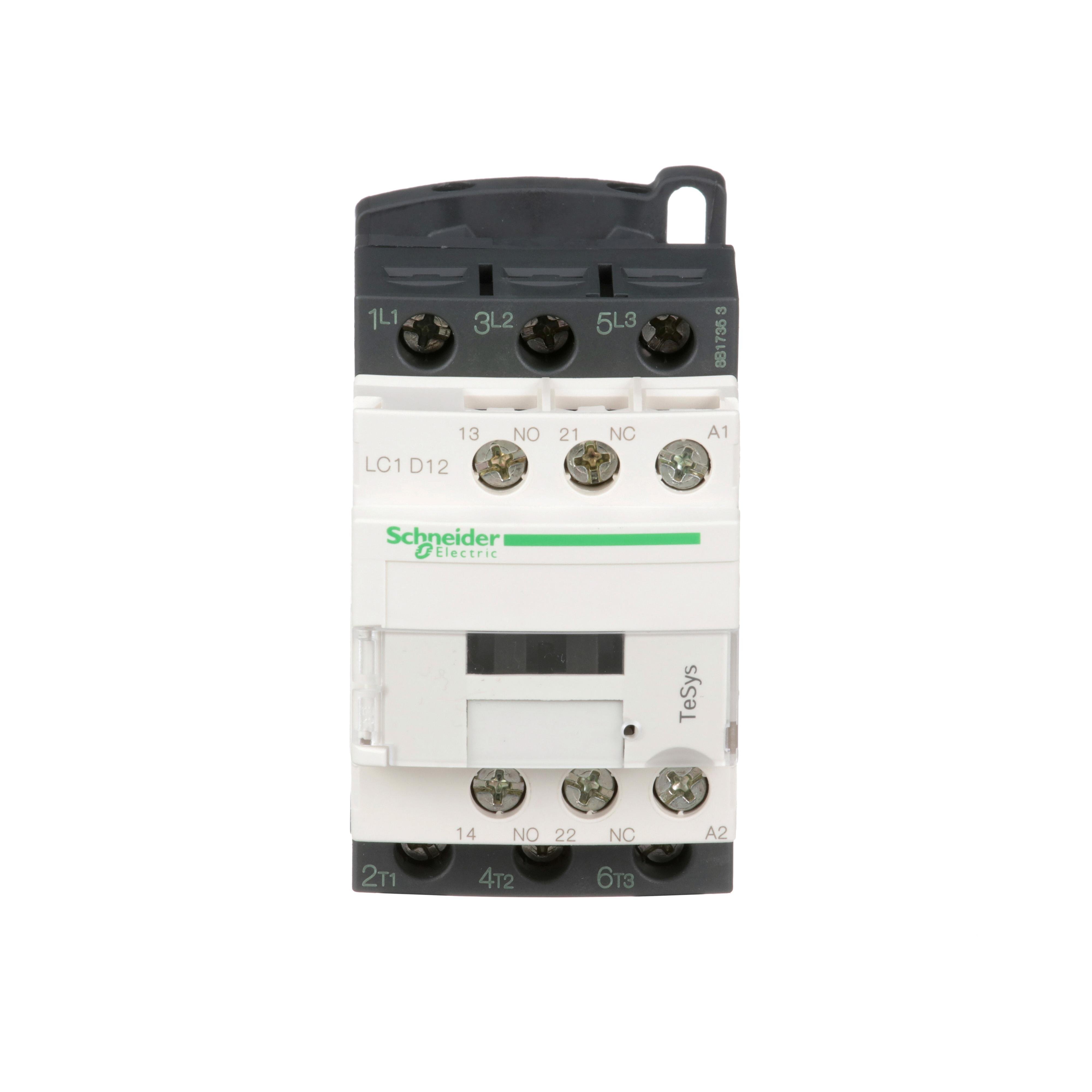 LC1D12U7 - IEC contactor, TeSys Deca, nonreversing, 12A, 7.5HP at 480VAC, up to 100kA SCCR, 3 phase, 3 NO, 240VAC 50/60Hz coil, open