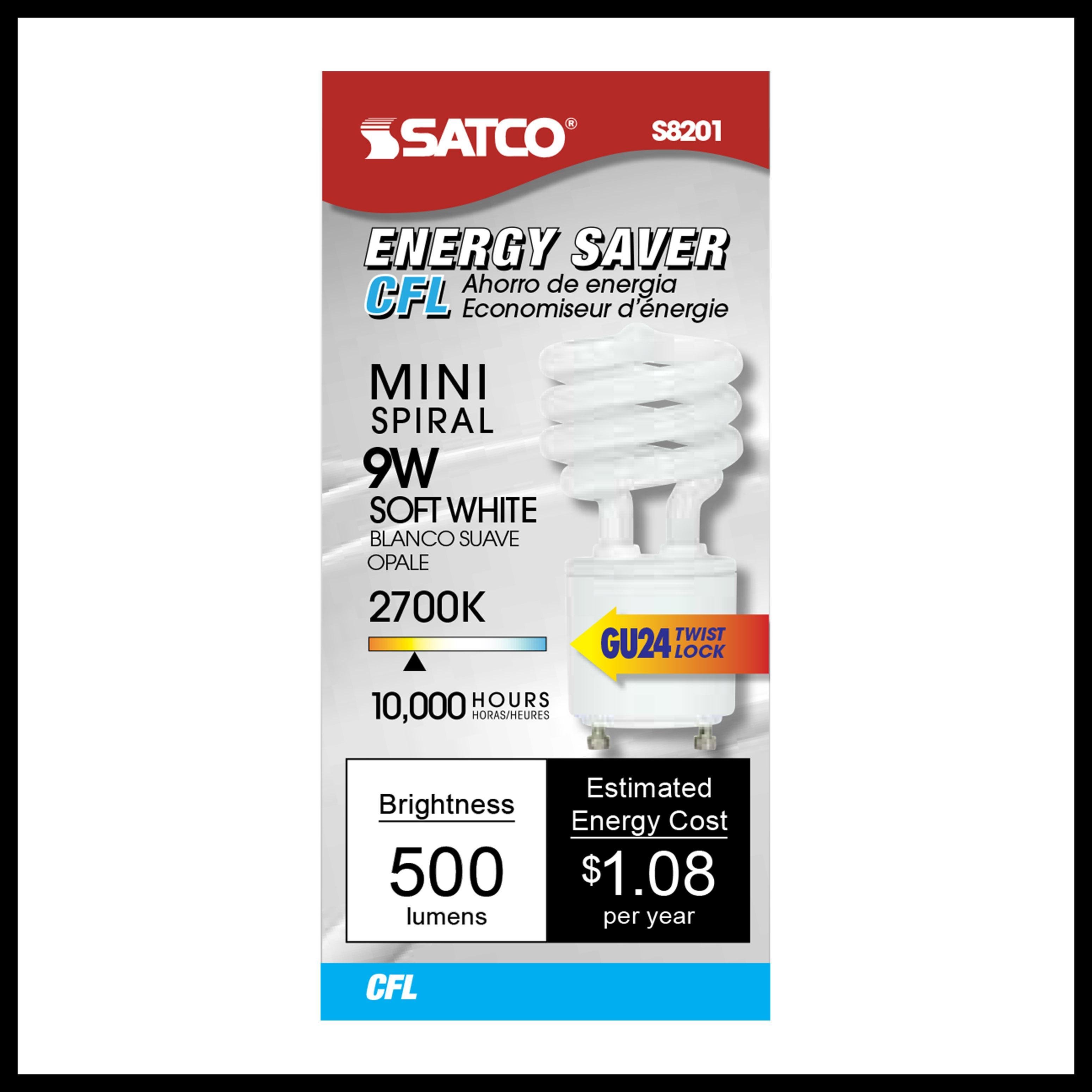 Picture of S8201 - 9 Watt - Mini Spiral Compact Fluorescent - 2700K - 82 CRI - GU24 base - 120 Volt