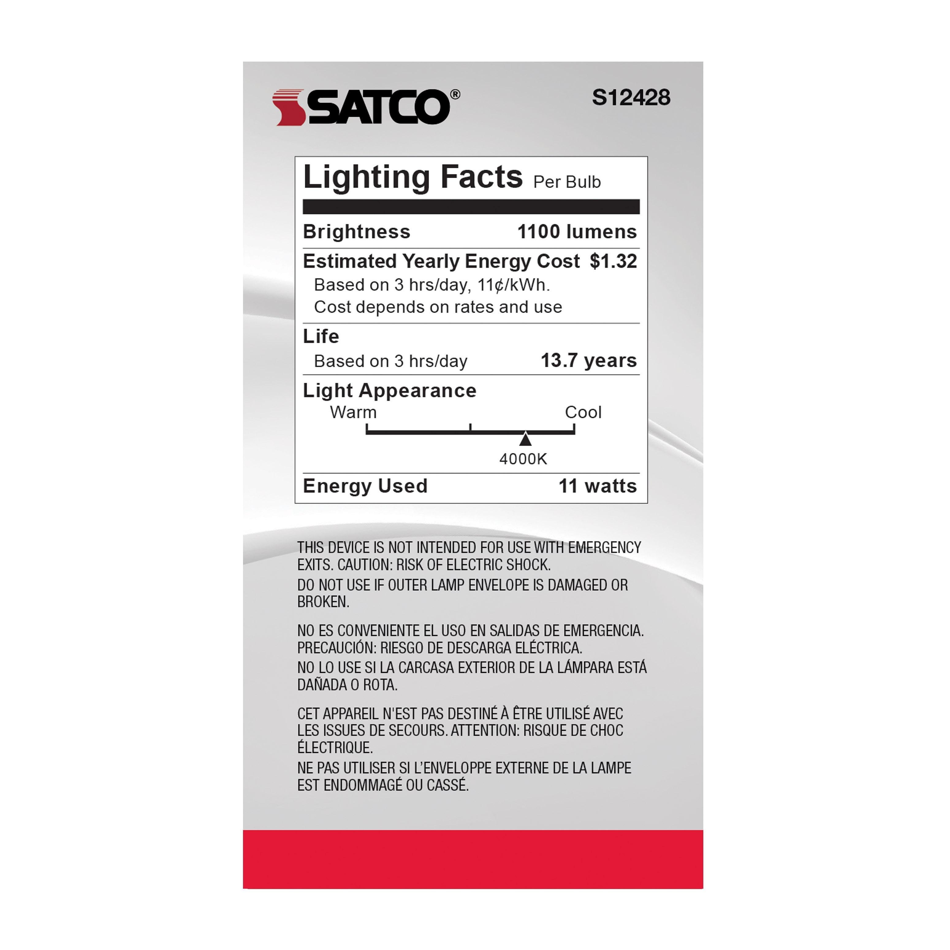 Picture of S12428 - 11 Watt LED A19 - Soft White - Medium Base - 4000K - 90 CRI - 120 Volt