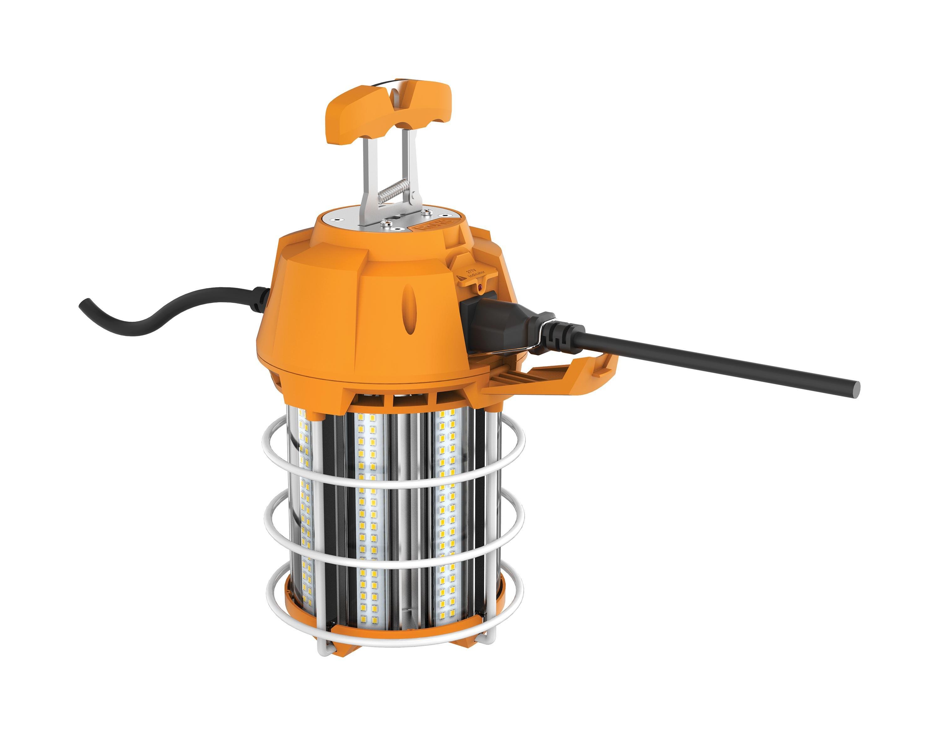 Picture of S38946 - 100 Watt LED Hi-Lumen temporary Hi-Bay Caged lamp - 5000K - Integrated Cord / Plug & Hook - 120 Volt