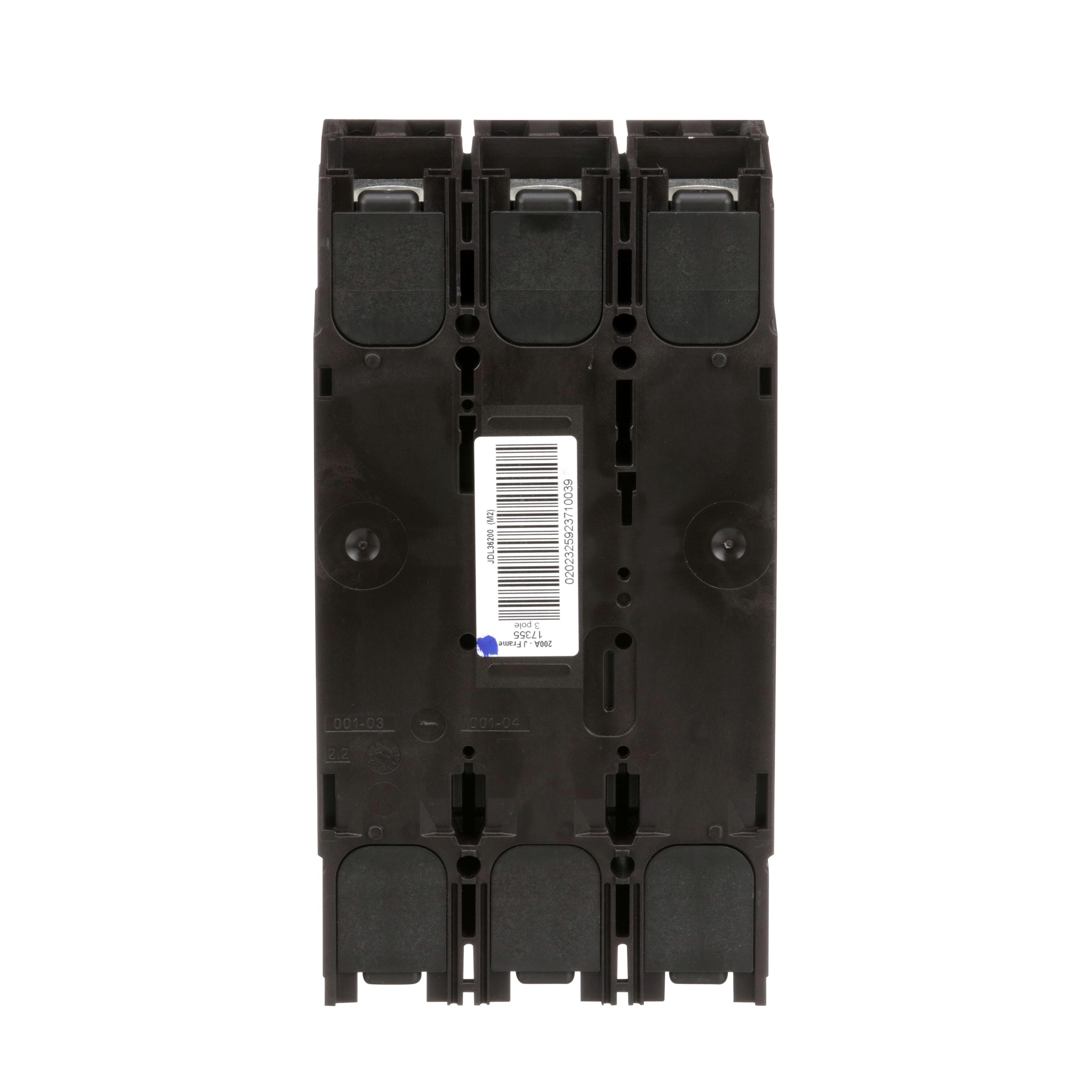 Picture of JDL36200 - Circuit breaker, PowerPacT J, 200A, 3 pole, 600VAC, 14kA, lugs, thermal magnetic, 80%