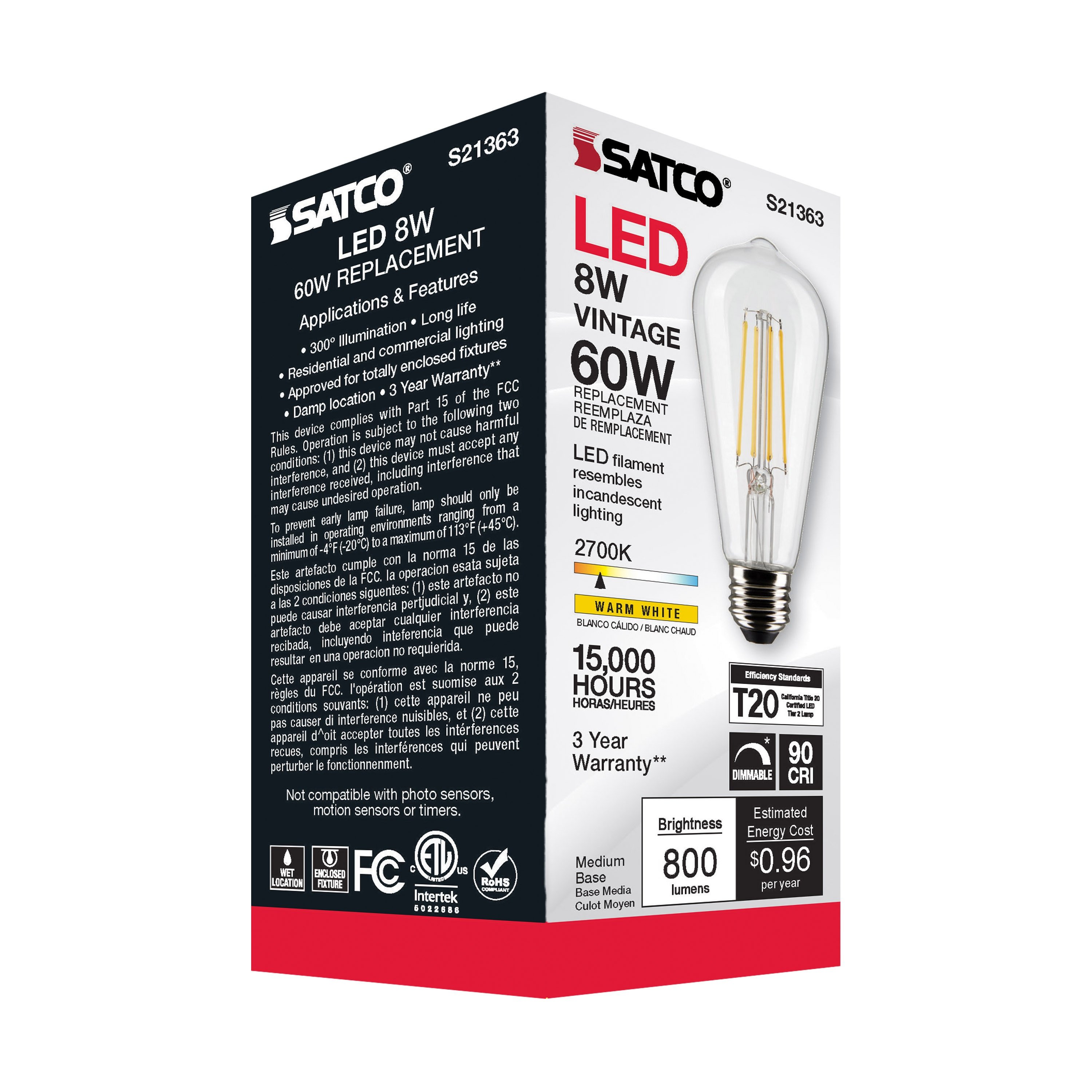 Picture of S21363 - 8 Watt ST19 LED - Clear - Medium base - 90 CRI - 2700K - 120 Volt
