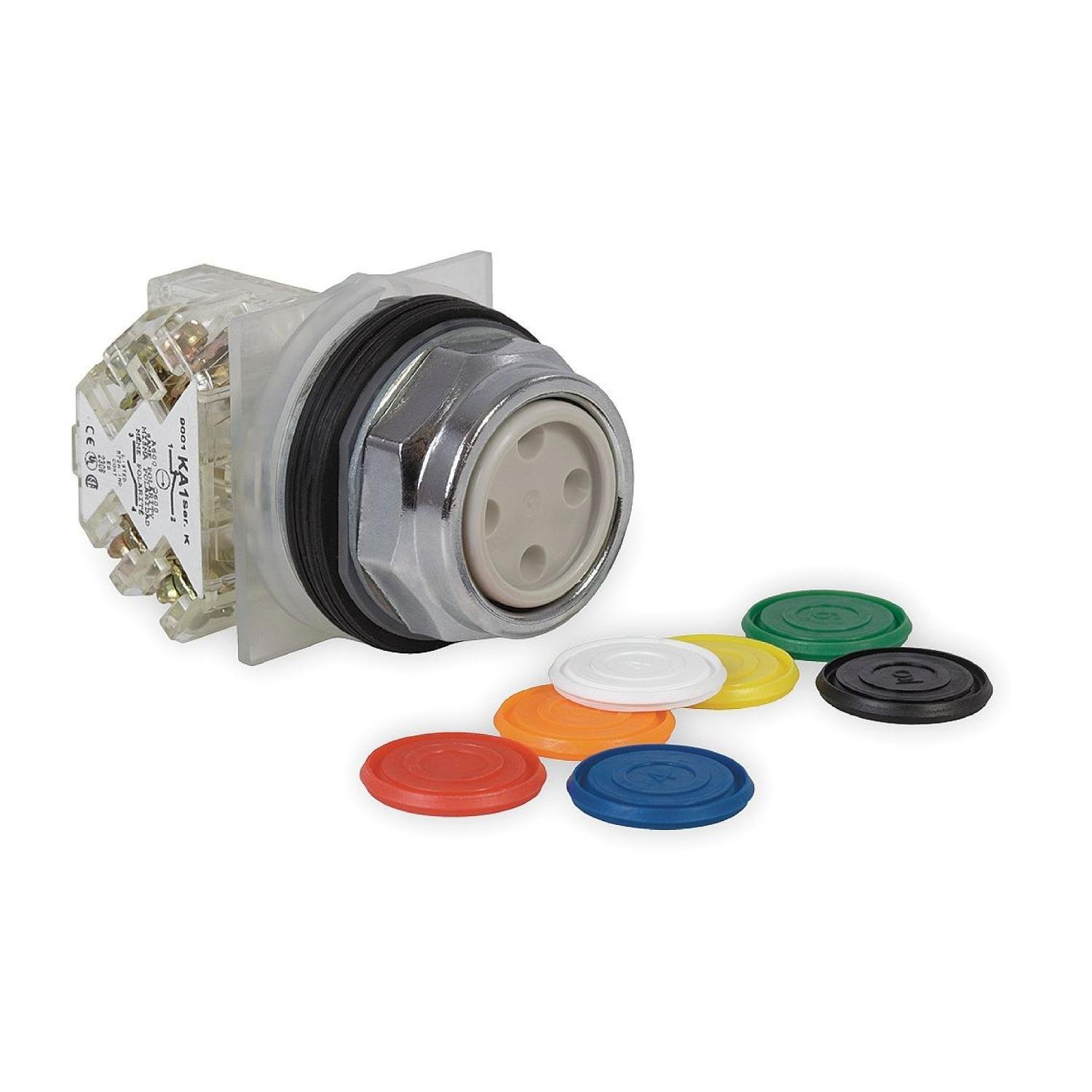 9001KR1UH13 - Push button, Harmony 9001K, metal, flush, 7 colours choice, 30mm, spring return, 1 C/O