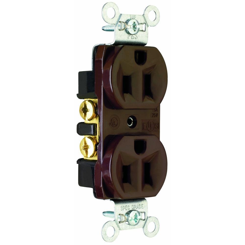 CRB5262 - 15A 125V Commercial Spec-Grade Duplex Receptacle, Back and Side Wire, Brown
