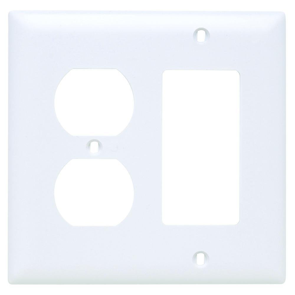 TP826W - TradeMaster® 2-Gang Nylon Wall Plate, 1 Duplex Receptacle Opening, 1 Decorator Opening, White