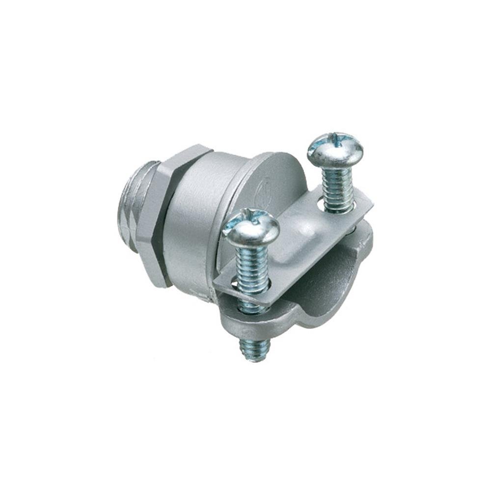 4200 - Twin Screw zinc die-cast all-purpose 1/4" knockout connector for Flex, AC, MCI, and NM cable secures into knockout with locknut. With a cable range of .225 to .610 and an end stop of .380.