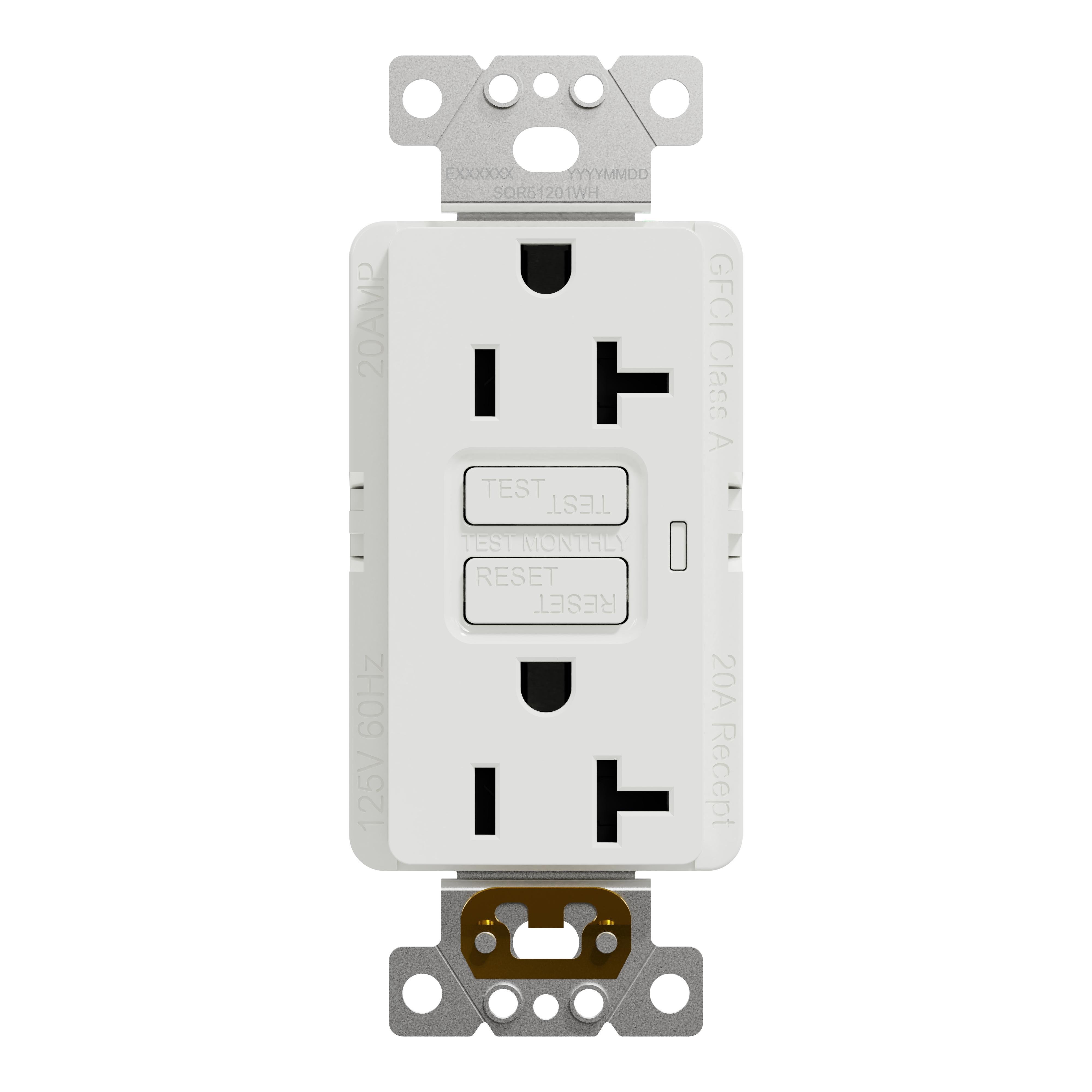 SQR51201WH - Socket-outlet, X Series, 20A, decorator, GFCI, tamper resistant, commercial, white, matte finish