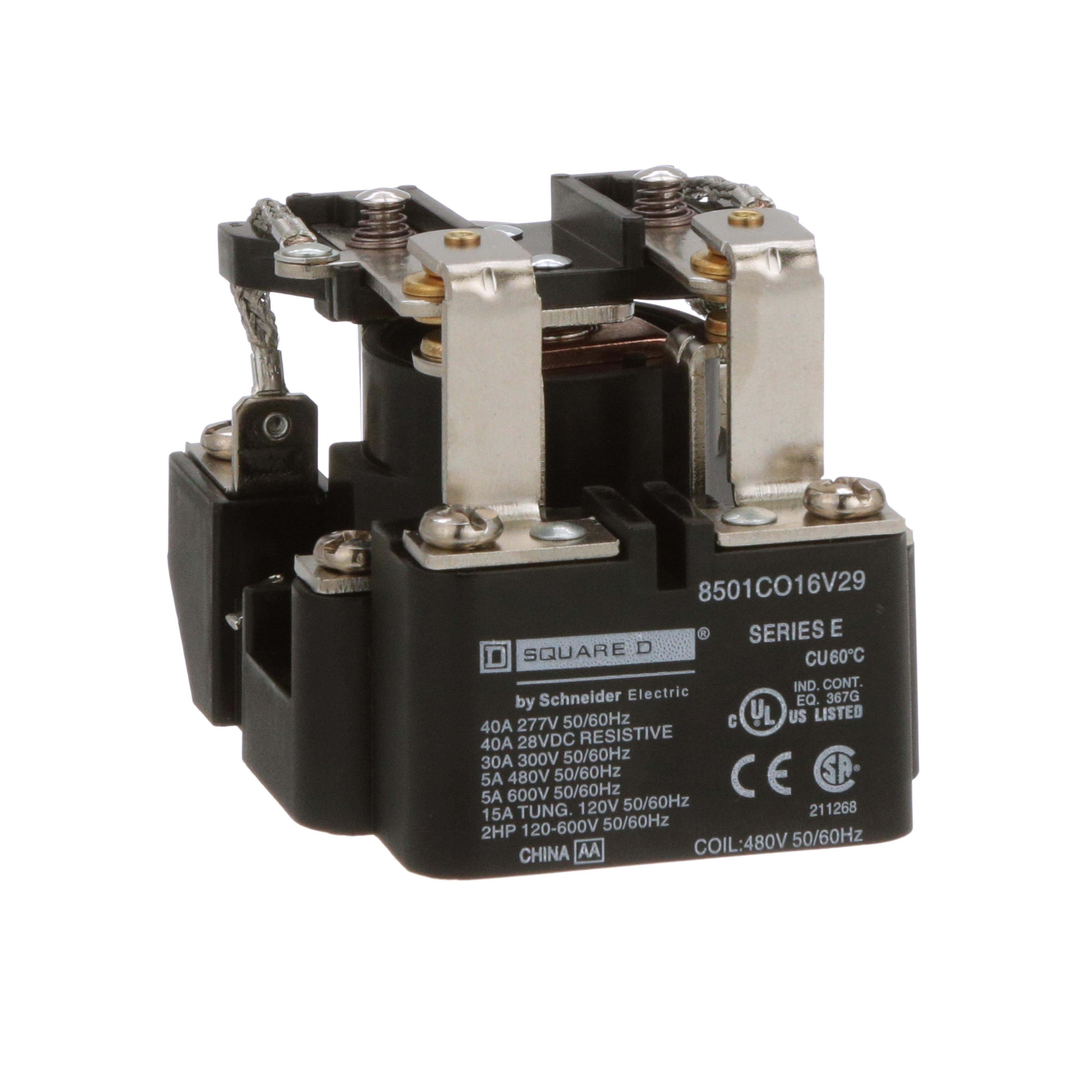 Picture of 8501CO16V29 - Power Relay, Type C, 2 hp, 30A resistive at 300VAC, DPDT, 2 normally open and 2 normally closed contact, 480VAC coil