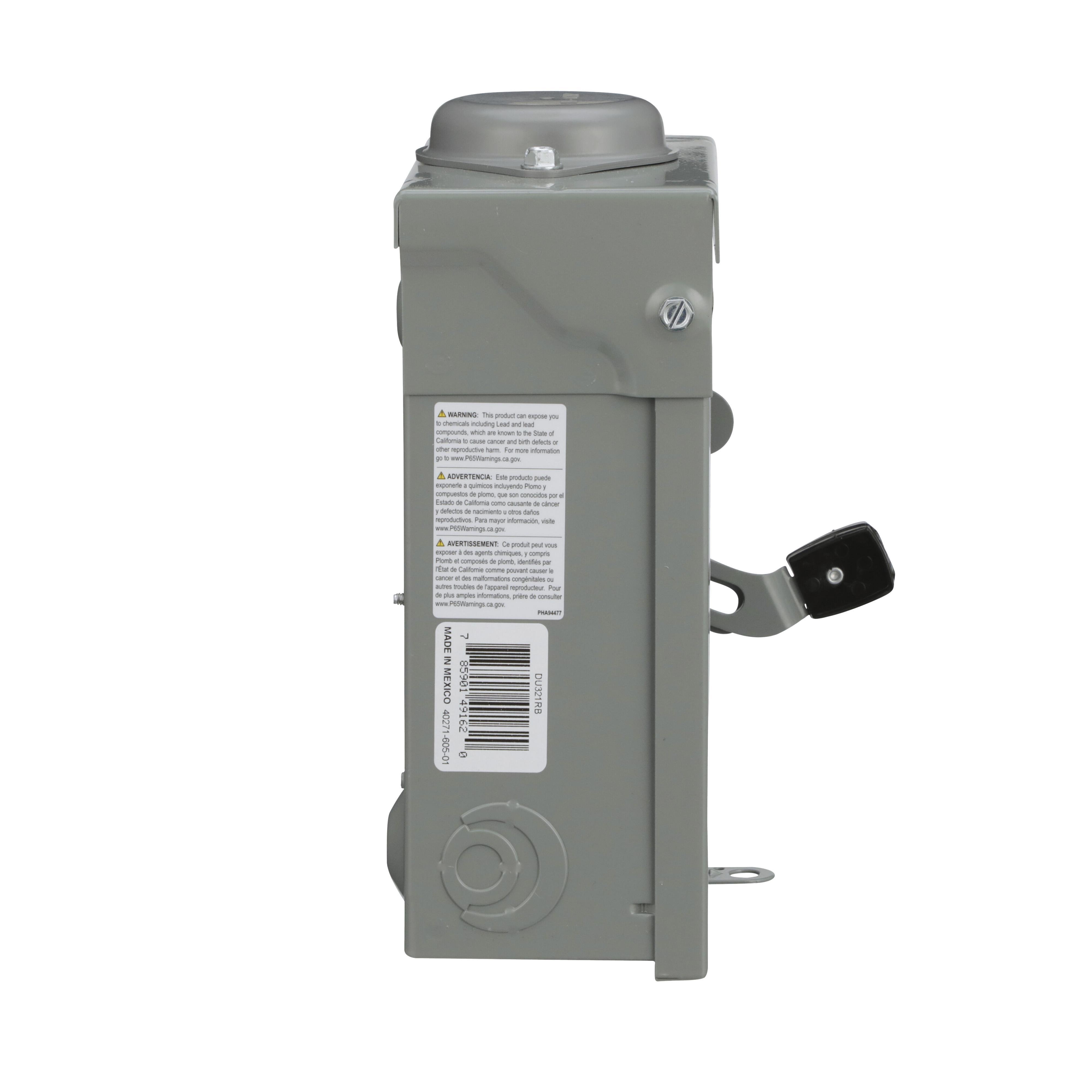 Picture of DU321RB - Safety switch, general duty, non fusible, 30A, 3 pole, 7.5hp, 240VAC, NEMA 3R, bolt on provision