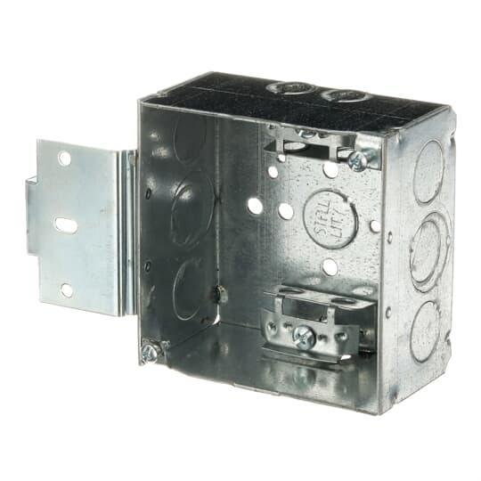 Picture of 52171 MSX - 4 Inch Square Box, 2-1/8 Inch Deep, 1/2 Inch and 3/4 Inch Eccentric Knockouts, Pre-Galvanized Steel
