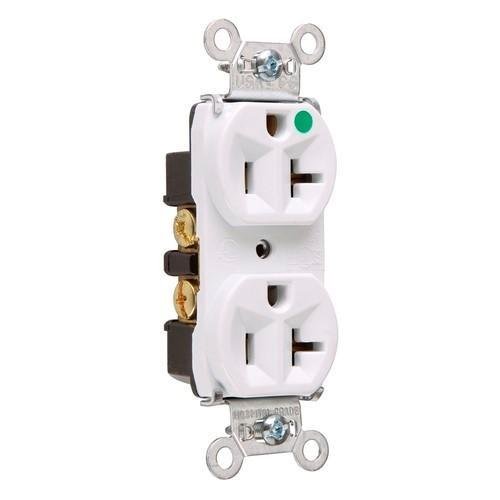 8300-HW - 20A 125V Heavy Duty Hospital-Grade Compact Duplex Receptacle, Back and Side Wire, White