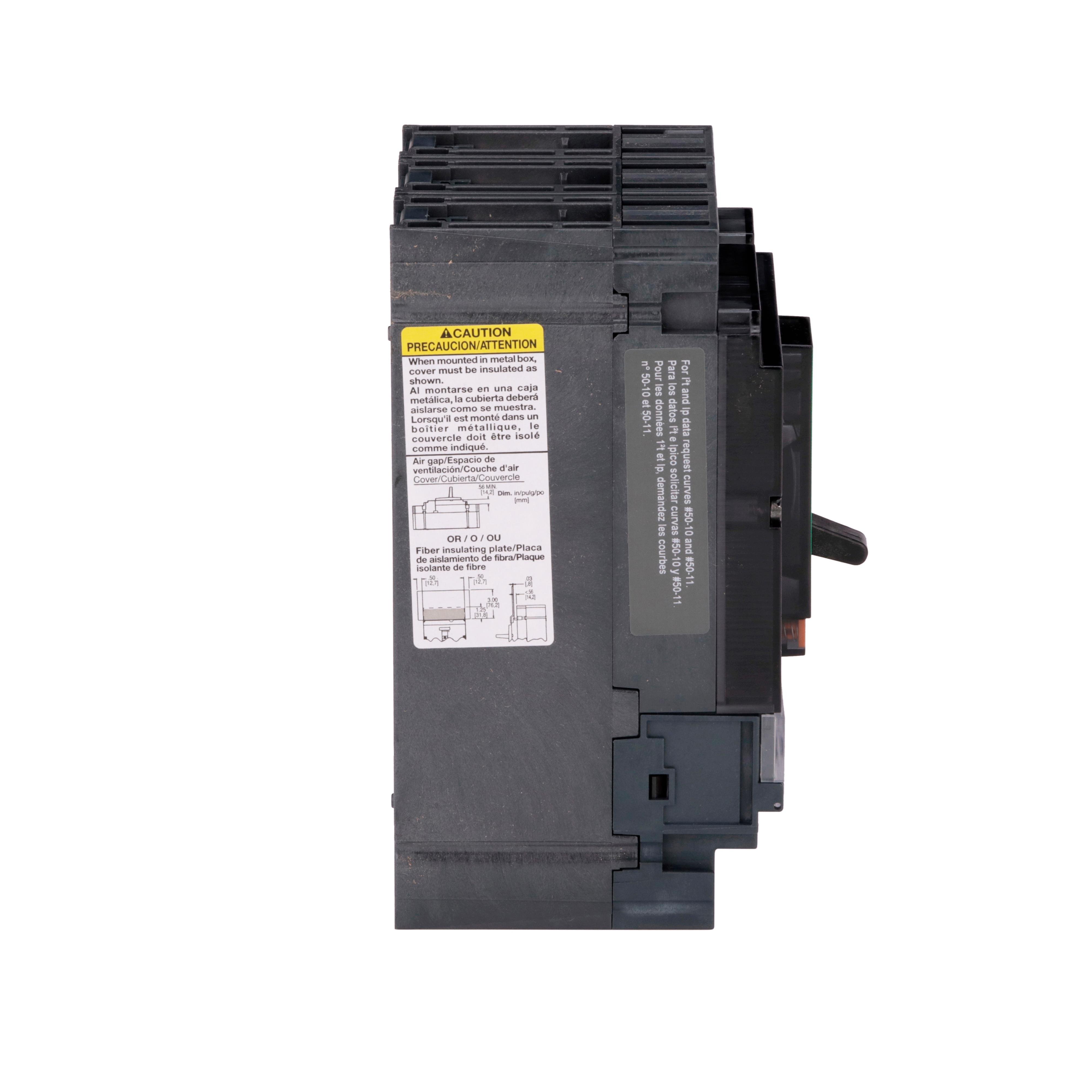 Picture of HJL36150U31X - Circuit breaker, PowerPacT H, 150A, 3 pole, 600VAC, 25kA, lugs, Micrologic 3.2, 80%