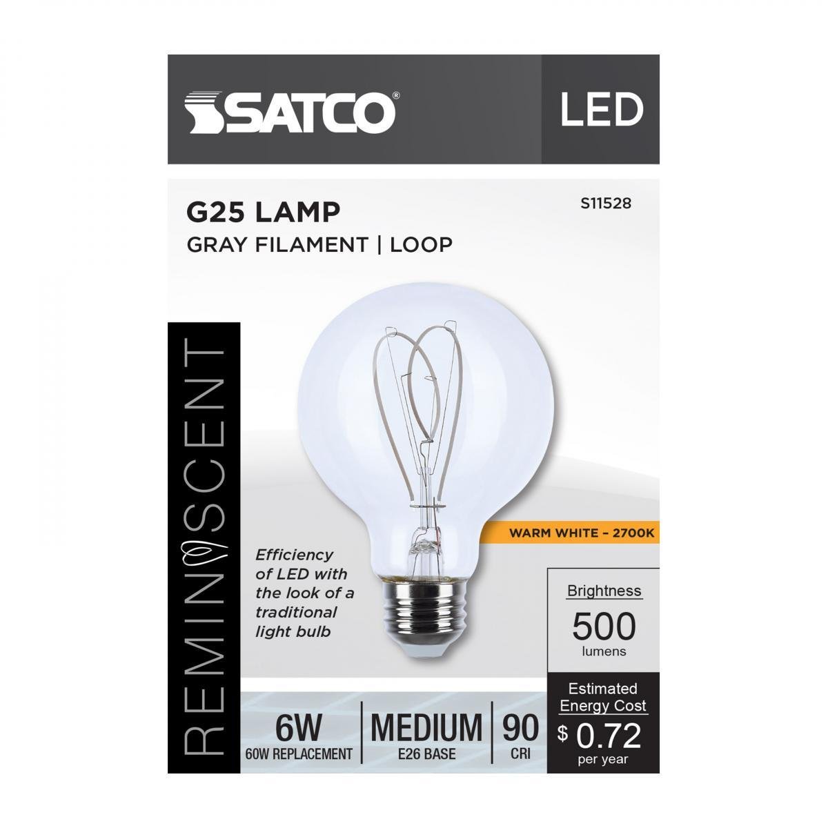 Picture of S11528 - 6 Watt LED - Reminiscent - Flex Gray Filament - G25 Loop - Medium Base - 2700K CCT - Clear - 120 Volt