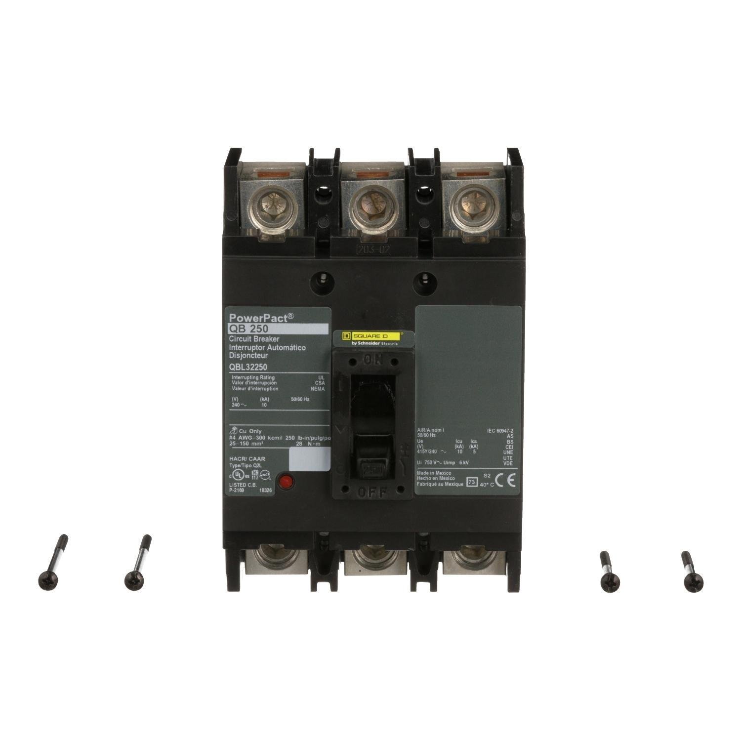 Picture of QBL32250 - Circuit breaker, PowerPacT Q, 250A, 3 pole, 240VAC, 10kA, lugs, thermal magnetic, 80%