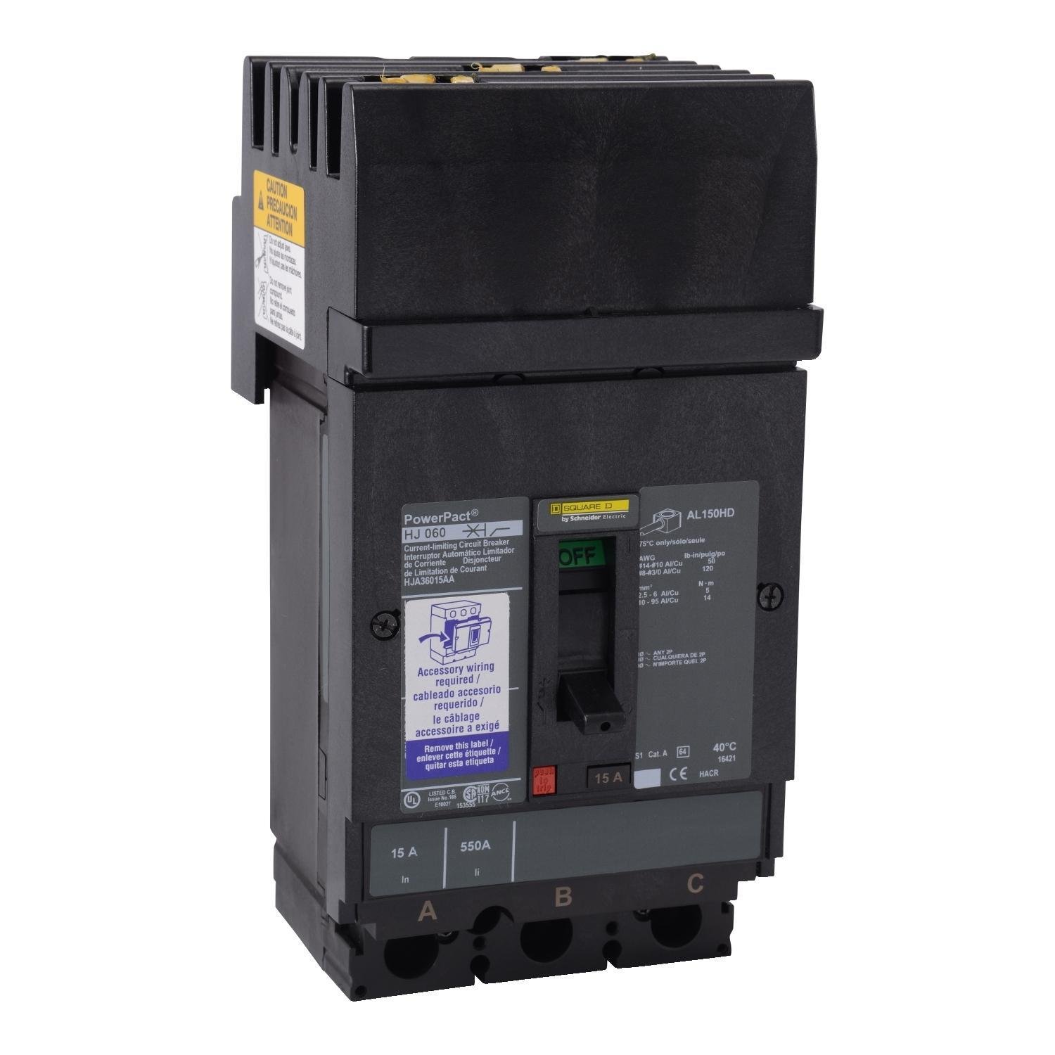 HJA36110SA - Circuit breaker, PowerPacT H, 110A, 3 pole, 600VAC, 25kA, I-Line, thermal magnetic, 80%, shunt, ABC