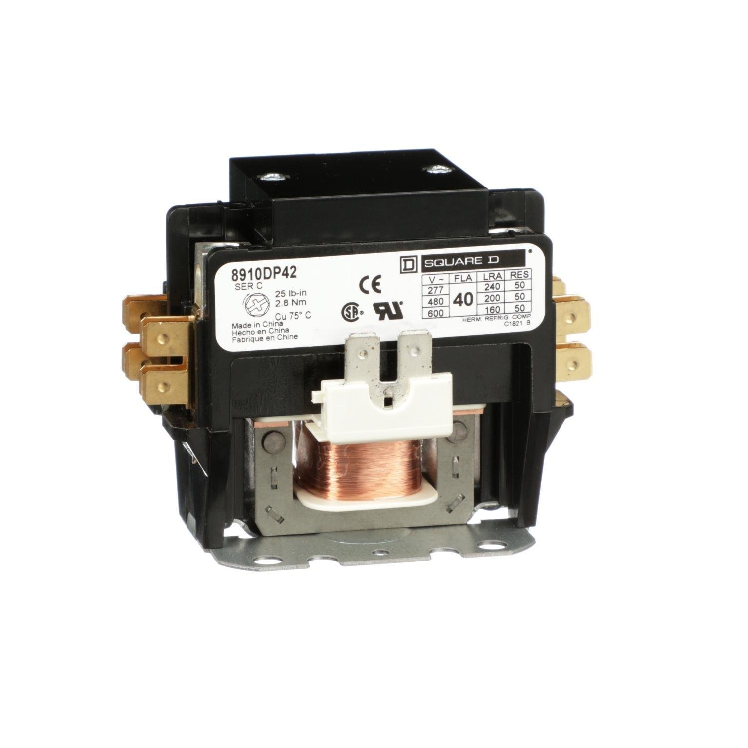 Picture of 8910DP42V14 - Contactor, Definite Purpose, 40A, 2 pole, 24/24VAC 50/60Hz coil, open