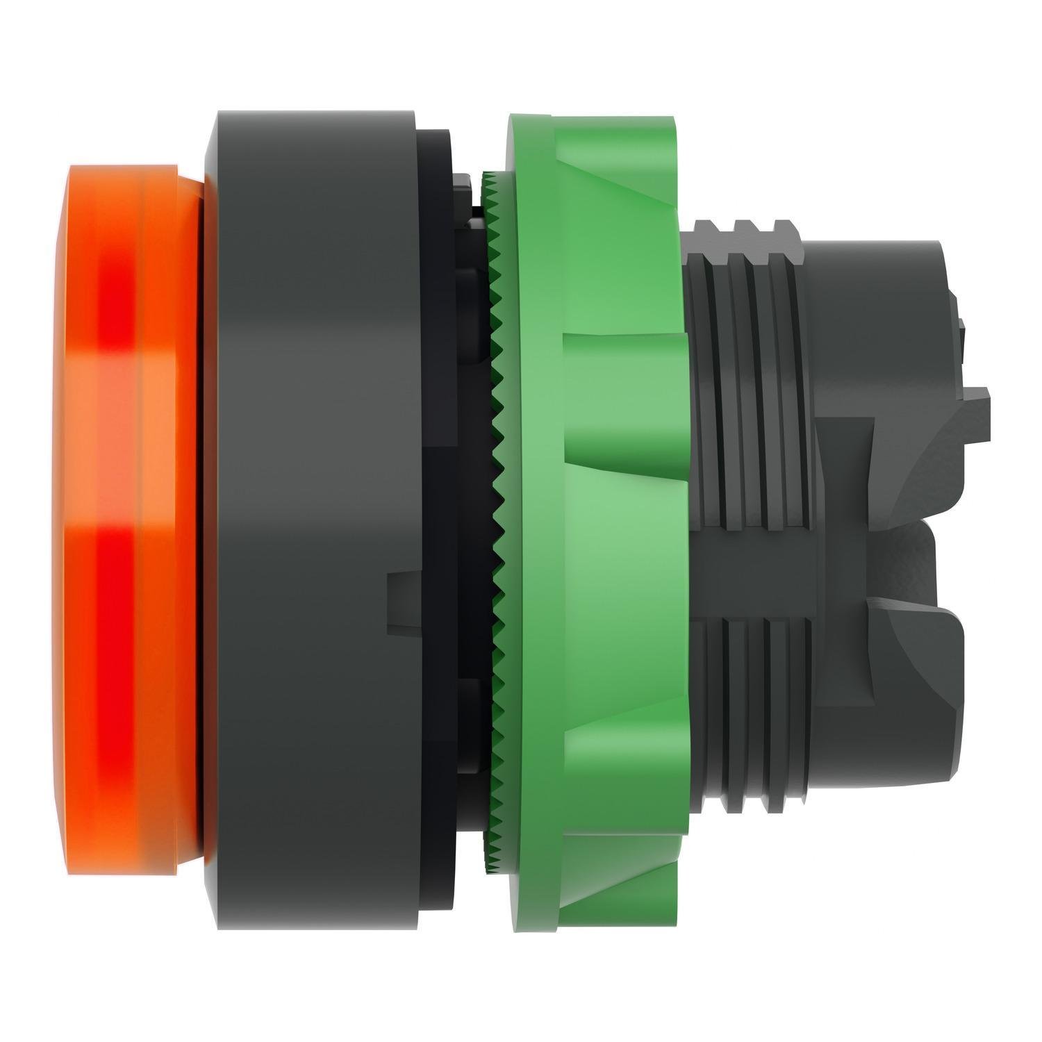 Picture of ZB5AW153 - Head for illuminated push button, Harmony XB5, orange projecting, 22mm, universal LED, spring return, unmarked