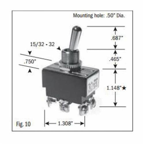 SS208C-BG - Toggle Switch, DPDT, (ON)-OFF-(ON), 15 A