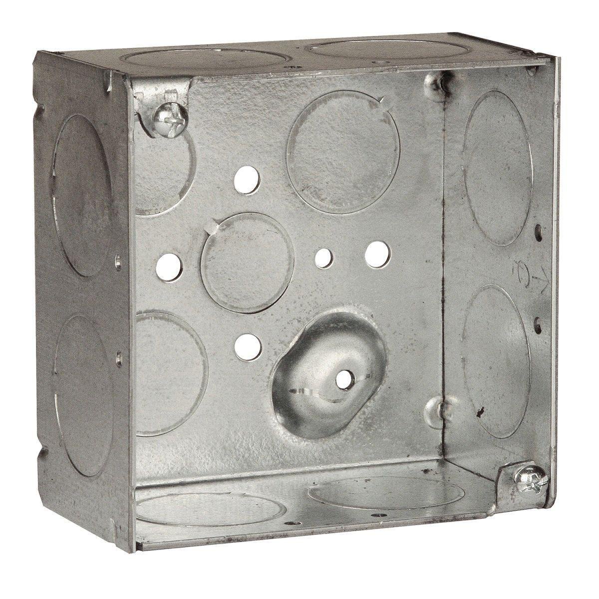 233 - 4 in. Square Box, Welded, 2-1/8 in. Deep, Two 3/4 in., Two 1/2 in., & Eight 1 in. KO's