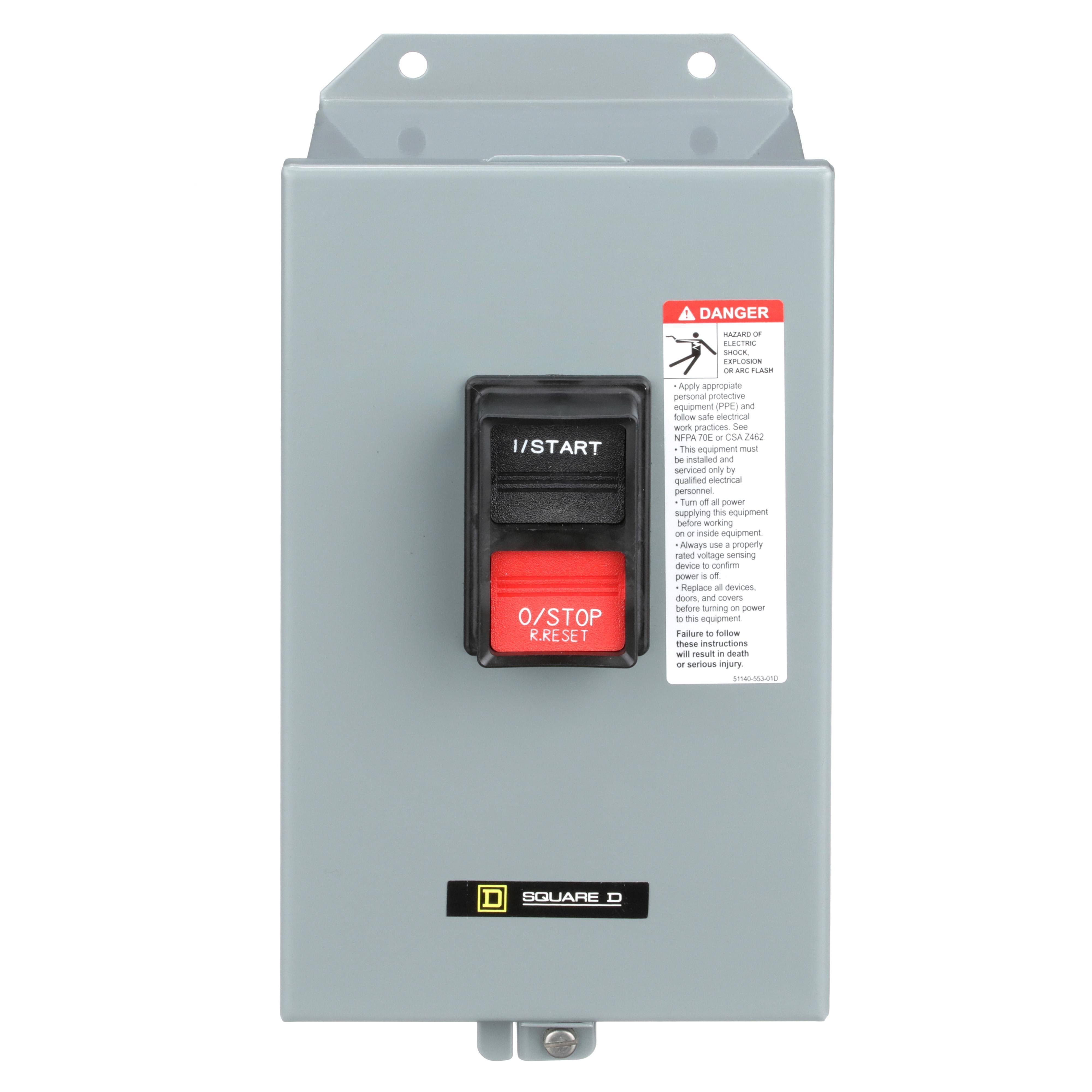 Picture of 2510MBA2 - Manual starter, integral horsepower,  NEMA M0, 600VAC, 3 pole, 5HP at 380/575VAC, 3 phase, no indicator, NEMA 12