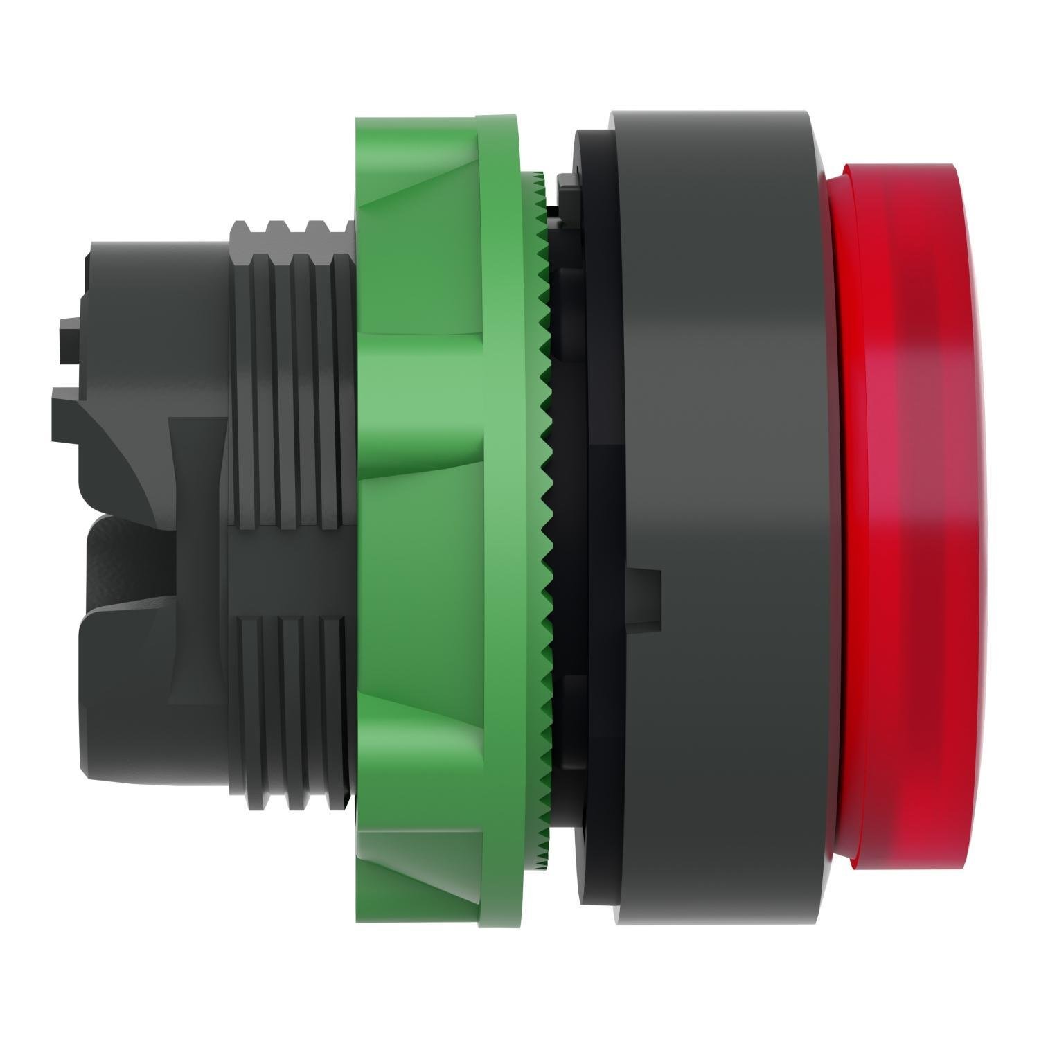 Picture of ZB5AW143 - Head for illuminated push button, Harmony XB5, plastic, red projecting, 22mm, universal LED, spring return, plain lens