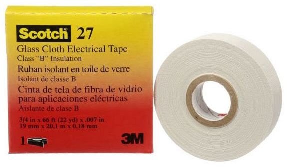 27-3/4INX66FT - 3M Glass Cloth Electrical Tape 27-3/4"x66', White, Rubber Thermosetting Adhesive, 3/4 in x 66 ft (19 mm x 20,1 m), 50 per case
