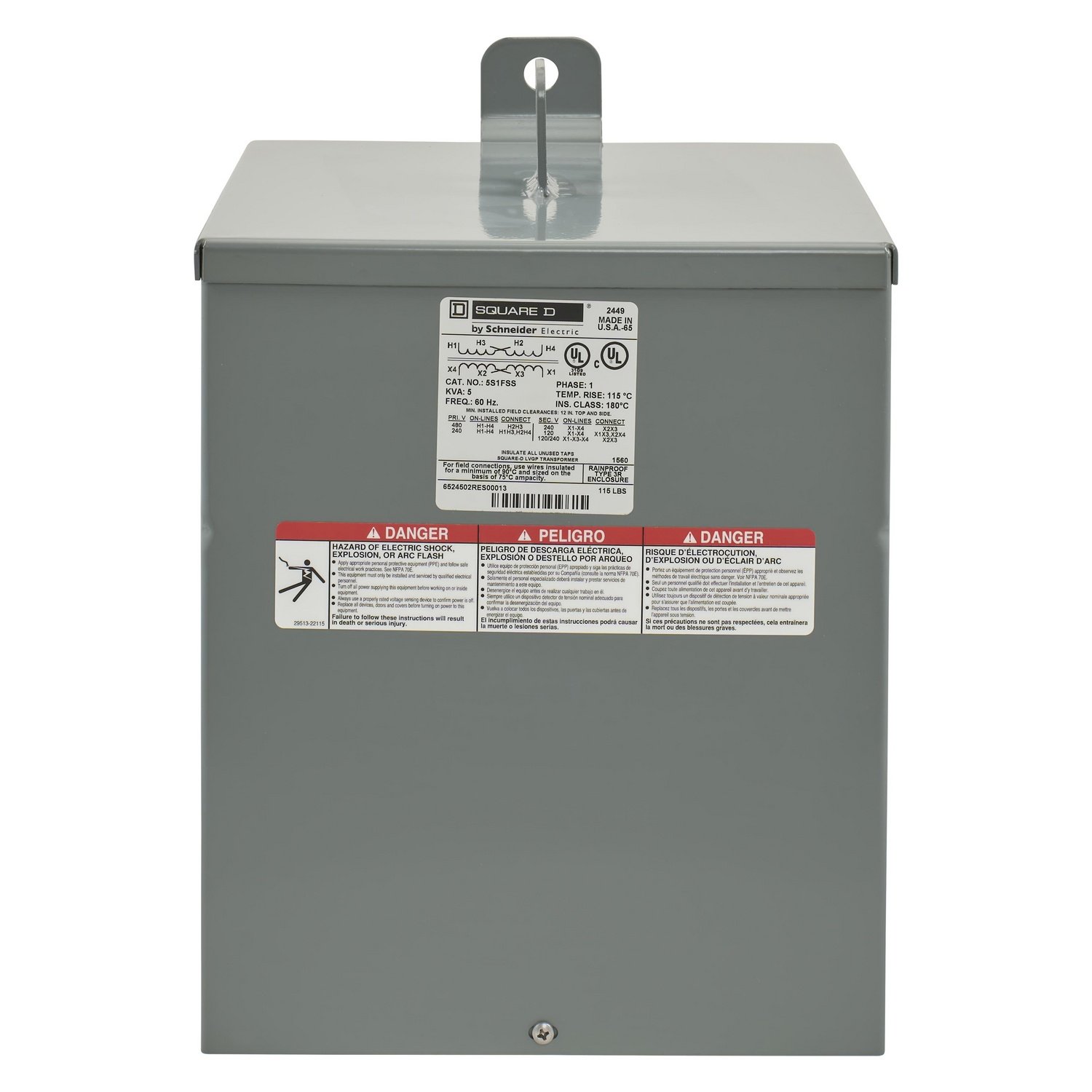 5S1FSS - Transformer, dry type, encapsulated, 5kVA, 1 phase, 240x480V primary, 120/240V secondary, 13B, 115C rise [TAA]
