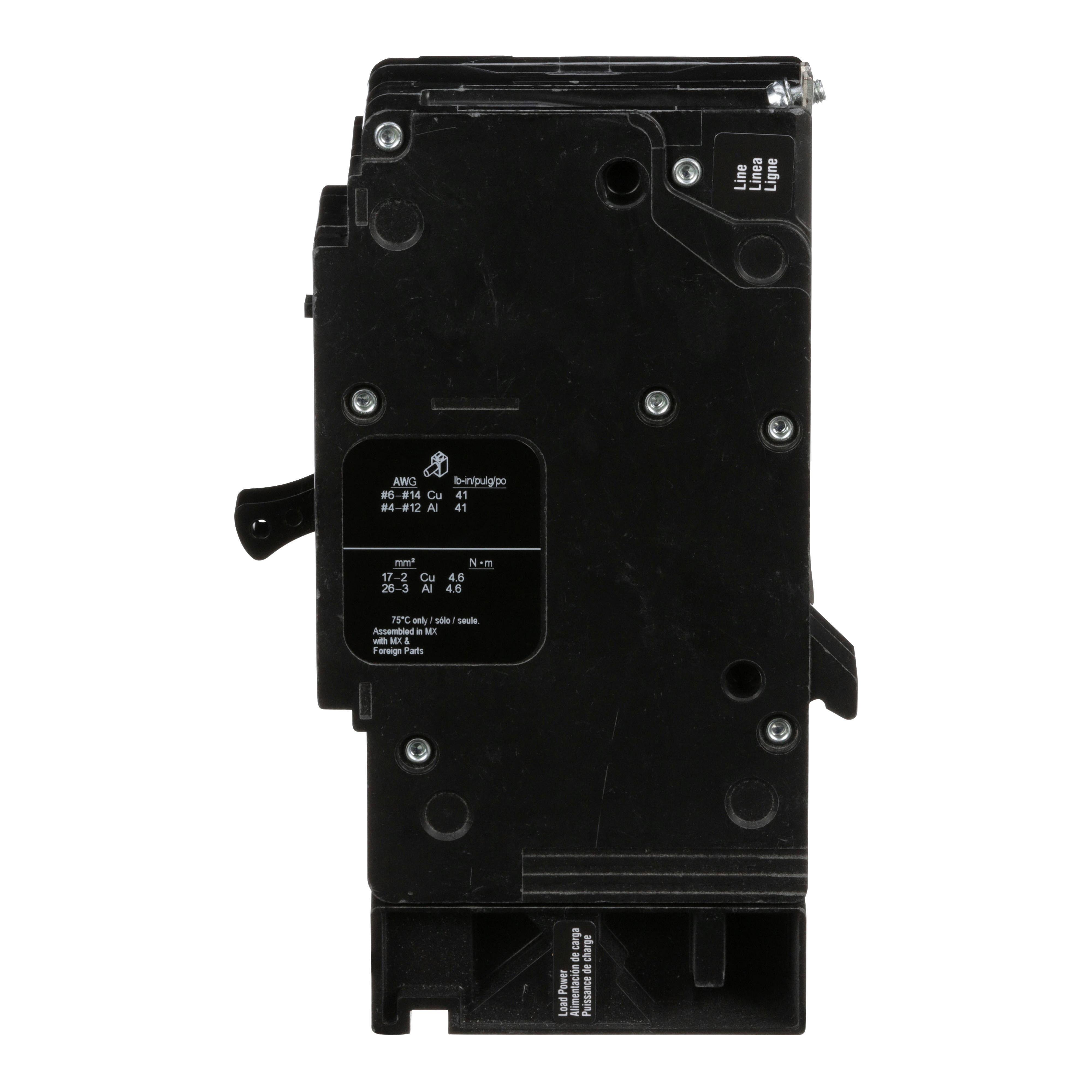 Picture of EGB14020EPD - Mini circuit breaker, E-Frame, 20A, 1 pole, 277VAC, 65kA max, bolt on, 30mA ground fault protection [TAA]