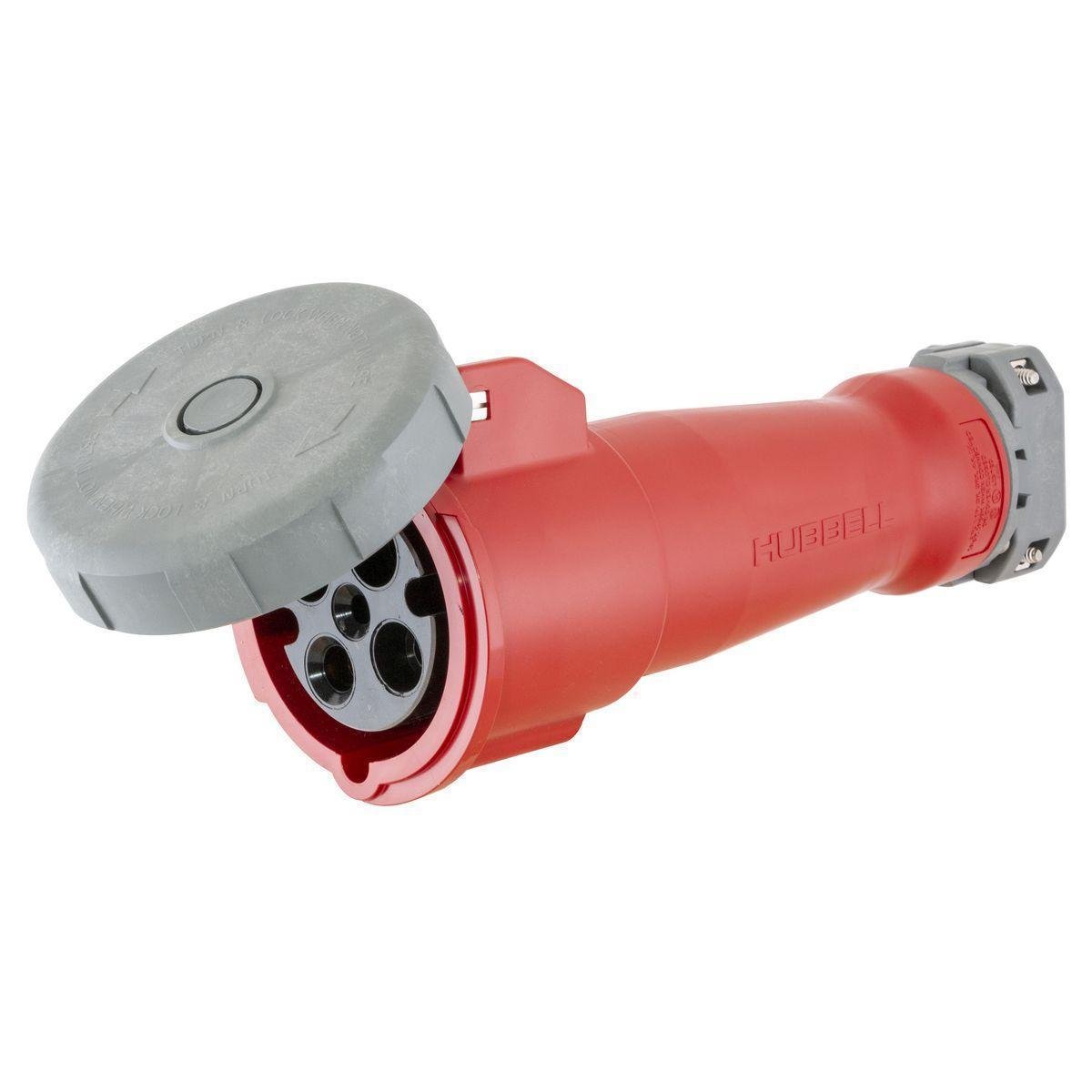 Picture of HBL430C7W - Heavy Duty Products, IEC Pin and Sleeve Devices, Industrial Grade, Female, Connector Body, 30A 3-Phase Delta 480V AC, 3-Pole 4-Wire Grounding, Terminal Screws, Red, Watertight