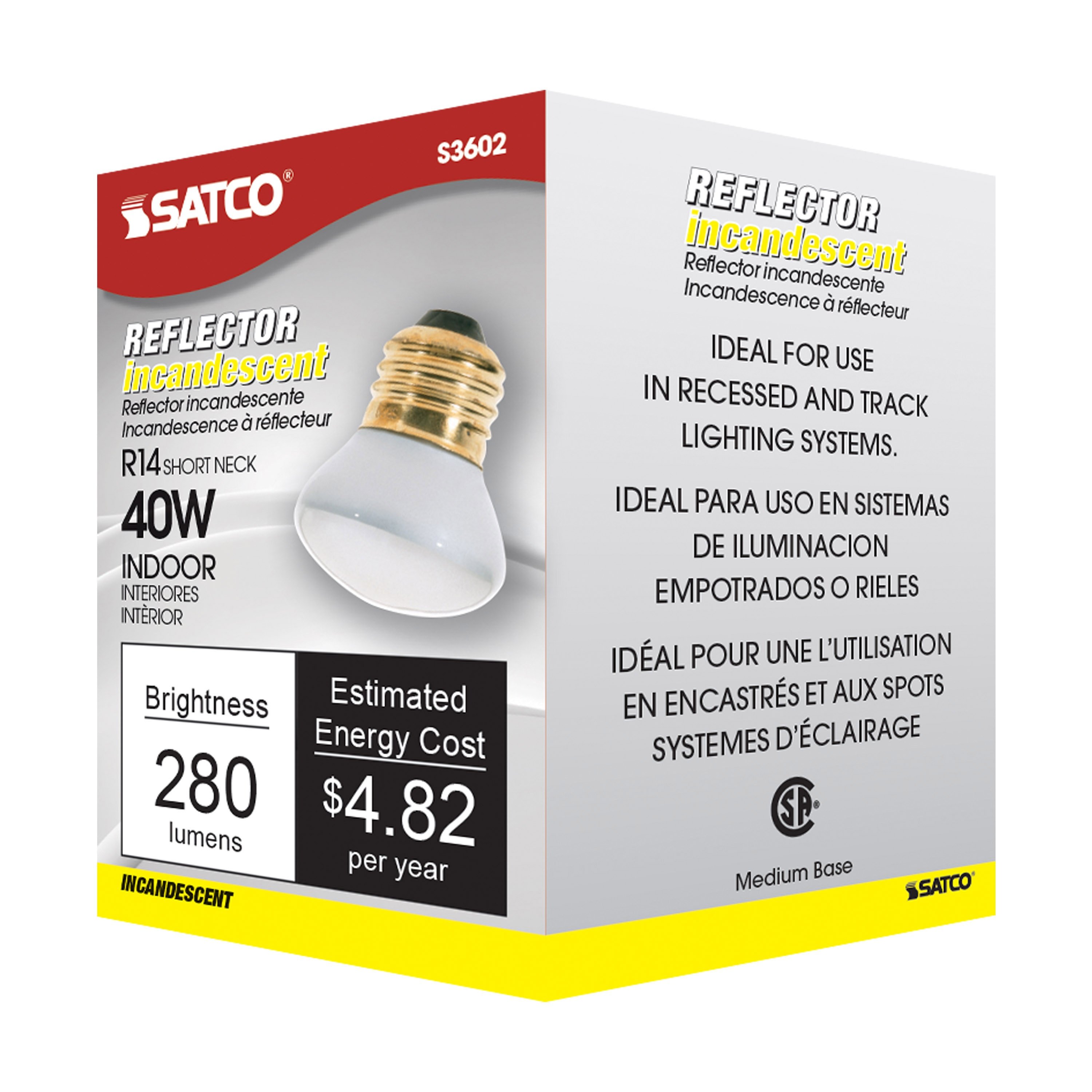 Picture of S3602 - 40 Watt R14 Stubby Incandescent - Clear - 1500 Average rated hours - 280 Lumens - Medium base - 120 Volt