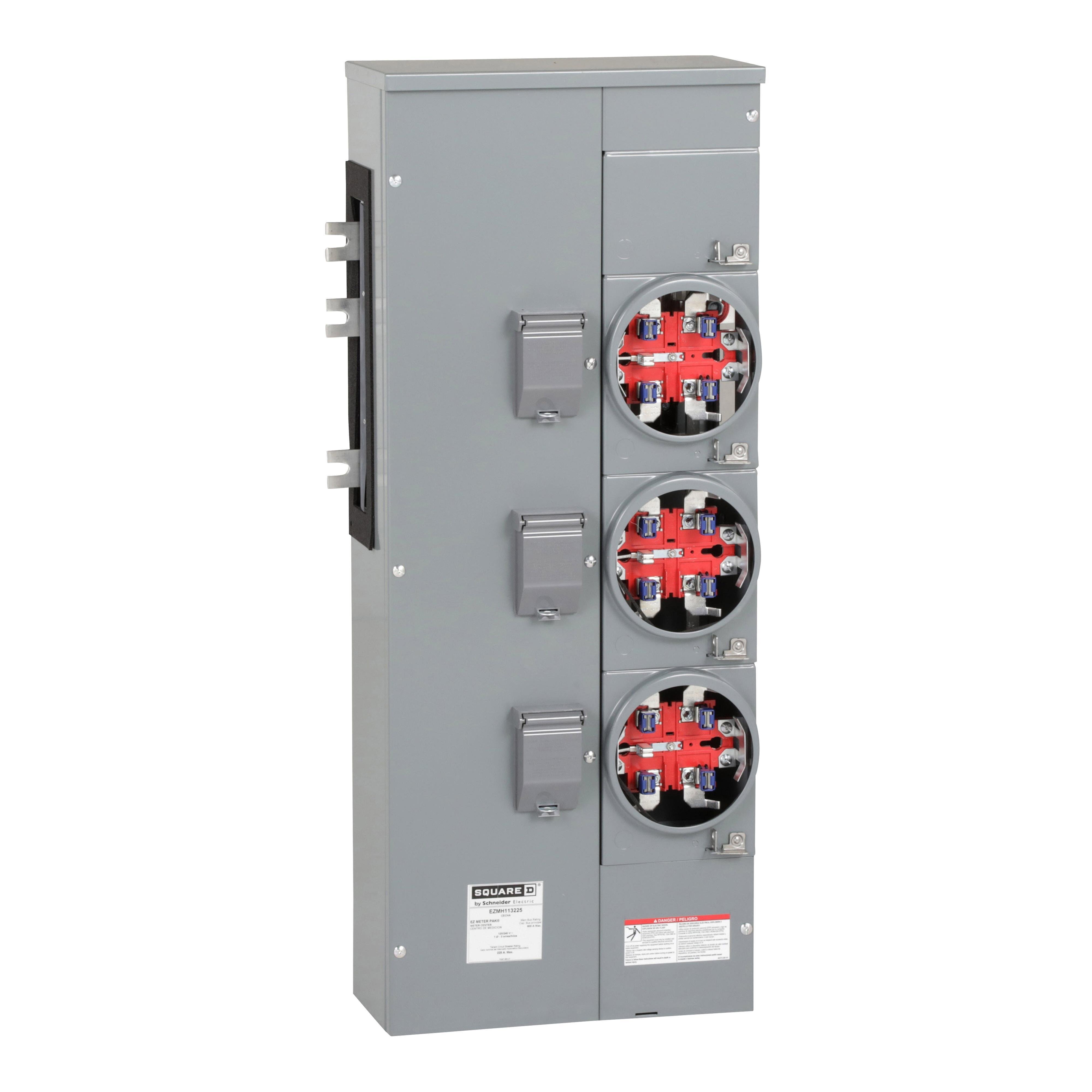 EZMH113225 - Branch unit, EZ Meter-Pak, 225A, 3 x 5 jaw sockets, 120/240VAC, horn bypass, ringless, 800A Al busbar