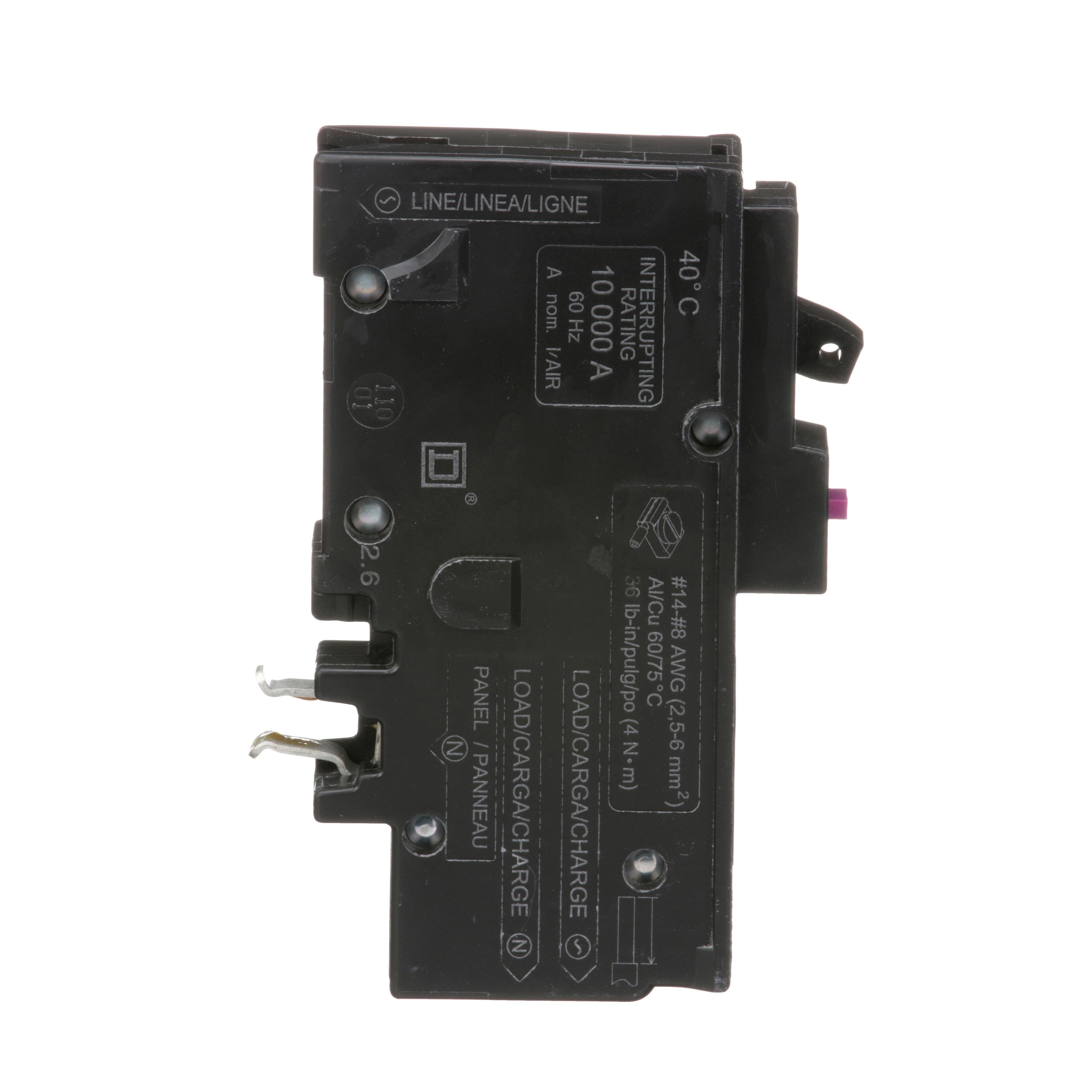 Picture of HOM120PDF - [TAA] Mini circuit breaker, Homeline, 20A, 1 pole, 120VAC, 10kA AIR, combo ARC/ground fault, plug on neutral, plug in, UL