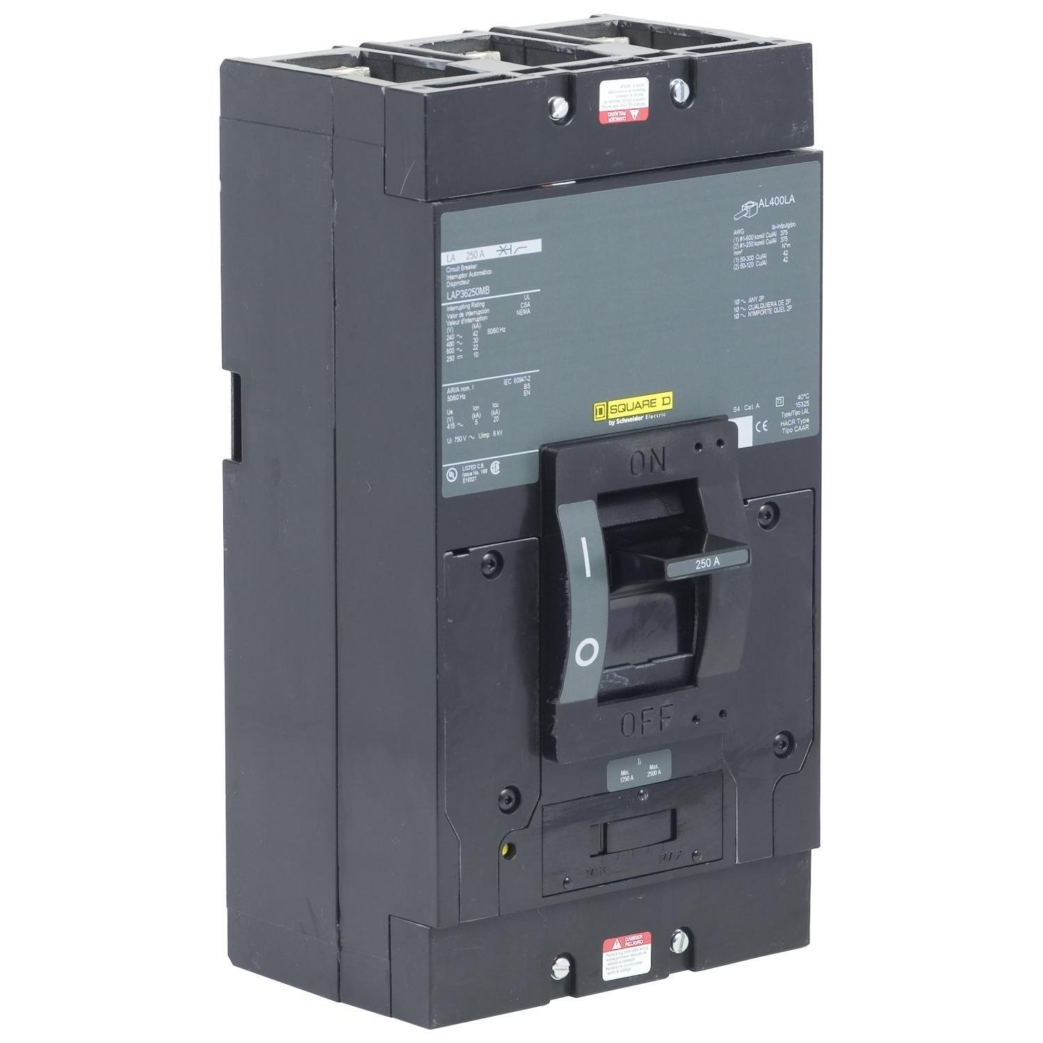 LAP36250MB - Circuit breaker, LA, 250A, 3 pole, 600VAC, 22kA, 250VDC, unit mount, thermal magnetic, short handle