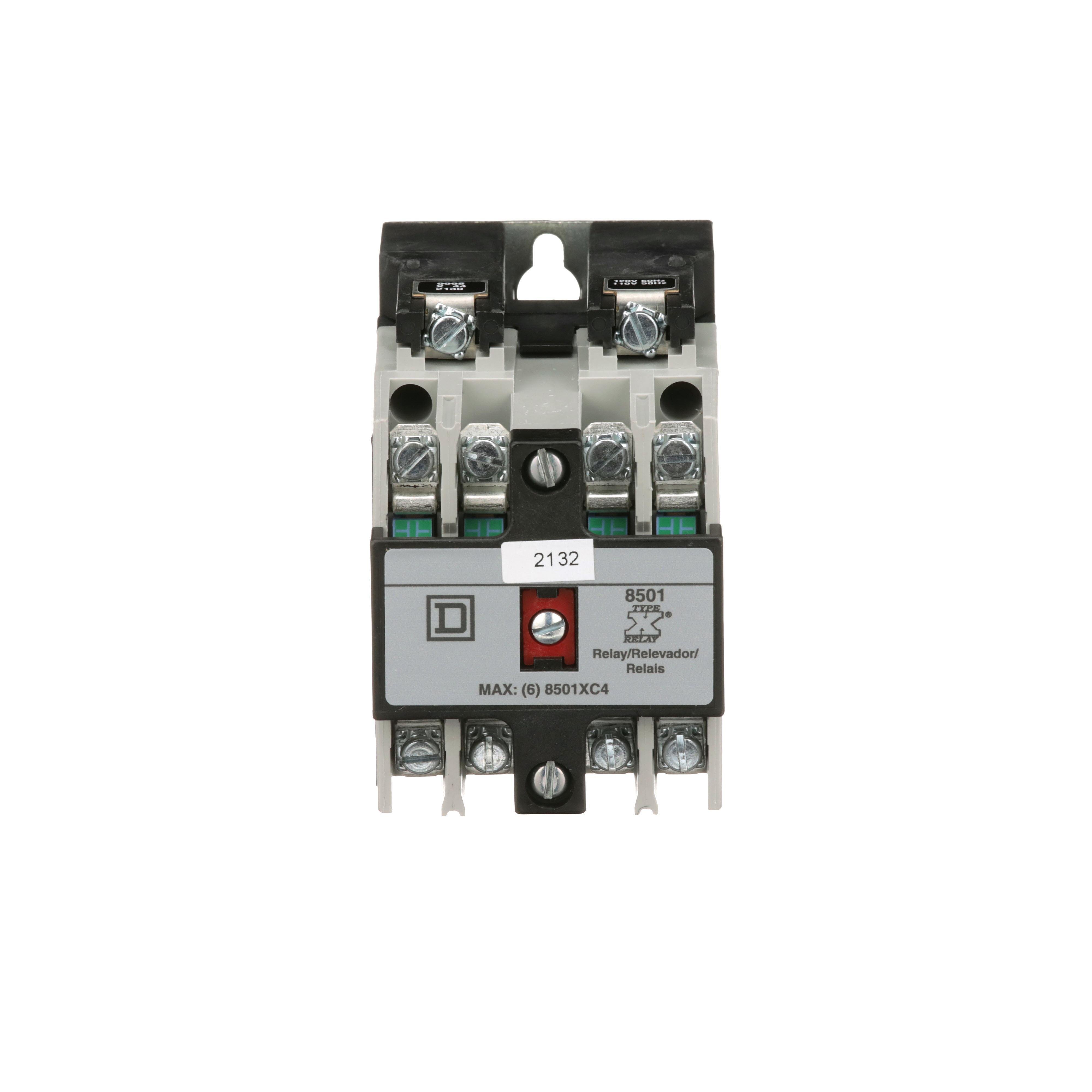 8501XMO40V02 - Relay, Harmony 8501X, master, coil, screw clamp terminals, 10A resistive at 600V AC, 110/120V AC 50/60Hz, 4NO