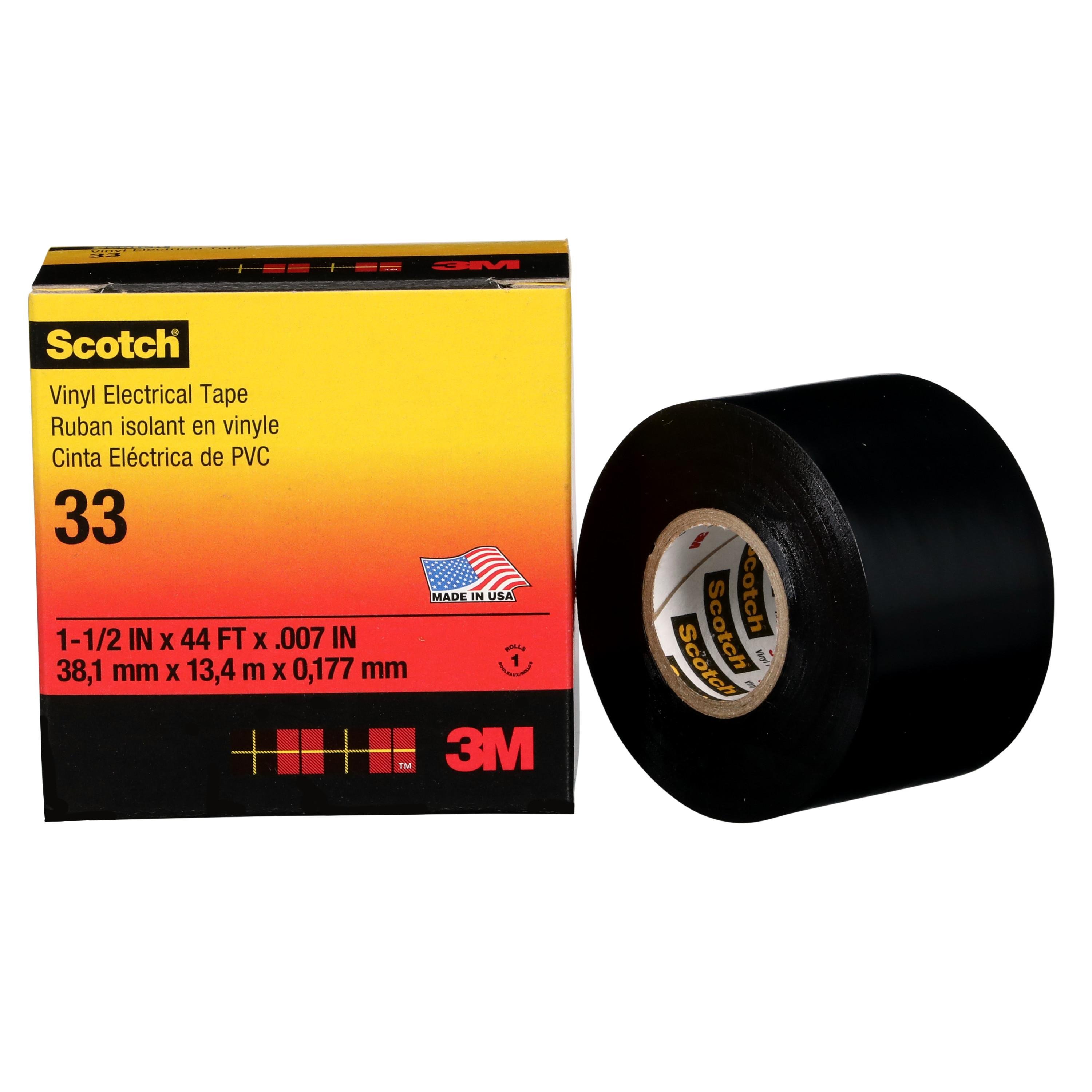 33-1-1/2X44FT - Scotch® Vinyl Electrical Tape 33, 1-1/2 in x 44 ft, Black, 10rolls/carton, 100 rolls/Case