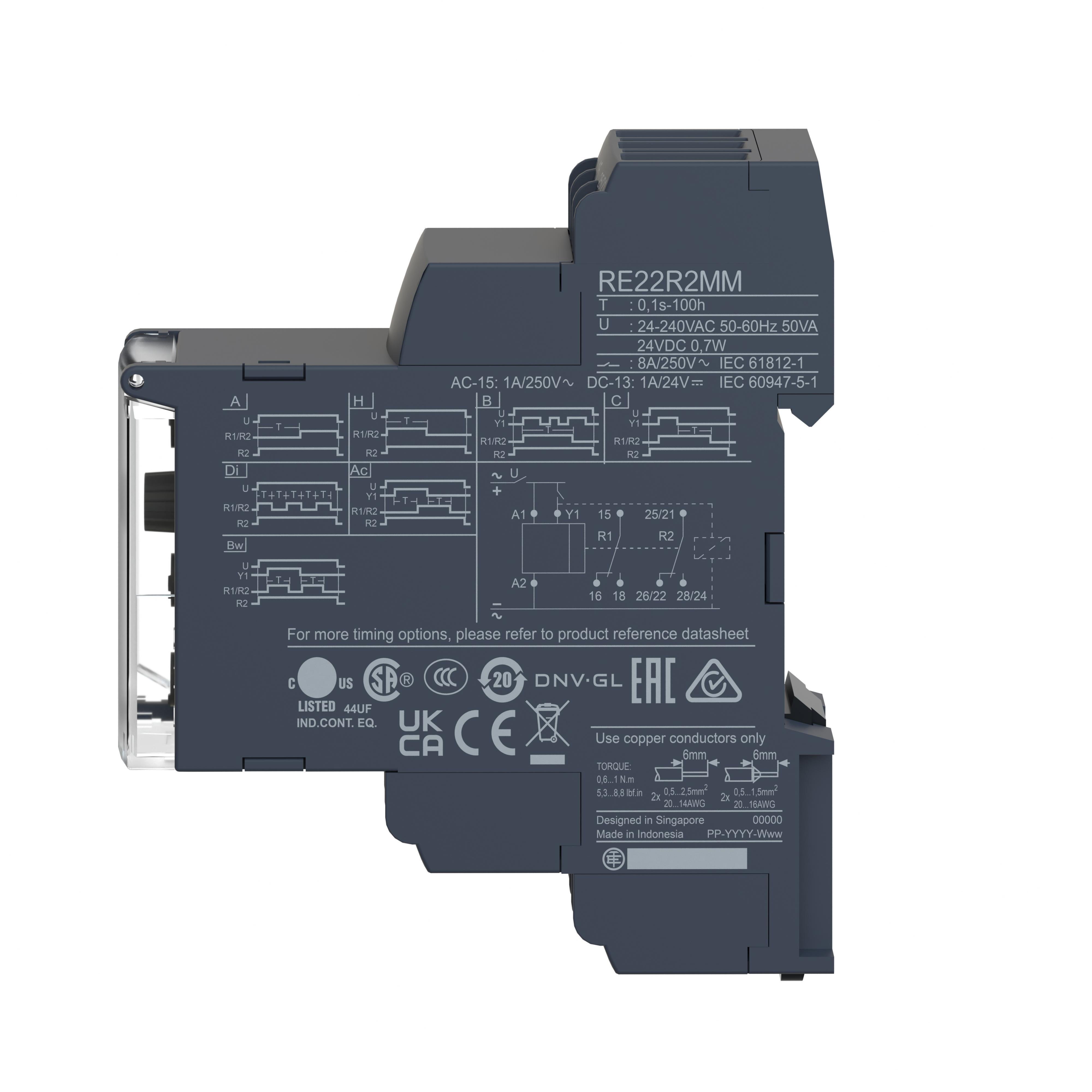 Picture of RE22R2MMW - multifunction relay, Harmony Timer Relays, 8A, 2CO, 0.1sâ€¦100h, symmetrical flashing, 12..240V AC DC
