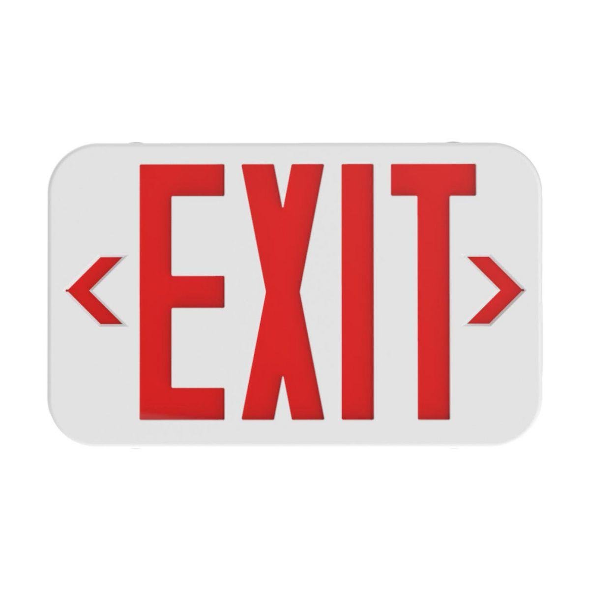 CER - CE series LED emergency exit sign, Mounting Type: Wall or ceiling mount, Number of Faces: double-face, Face style: universal face, Wording On Sign: EXIT, Letter Color: red, Housing Finish: White, Number of Lamps: 1, Operation: AC Only, Battery Type: