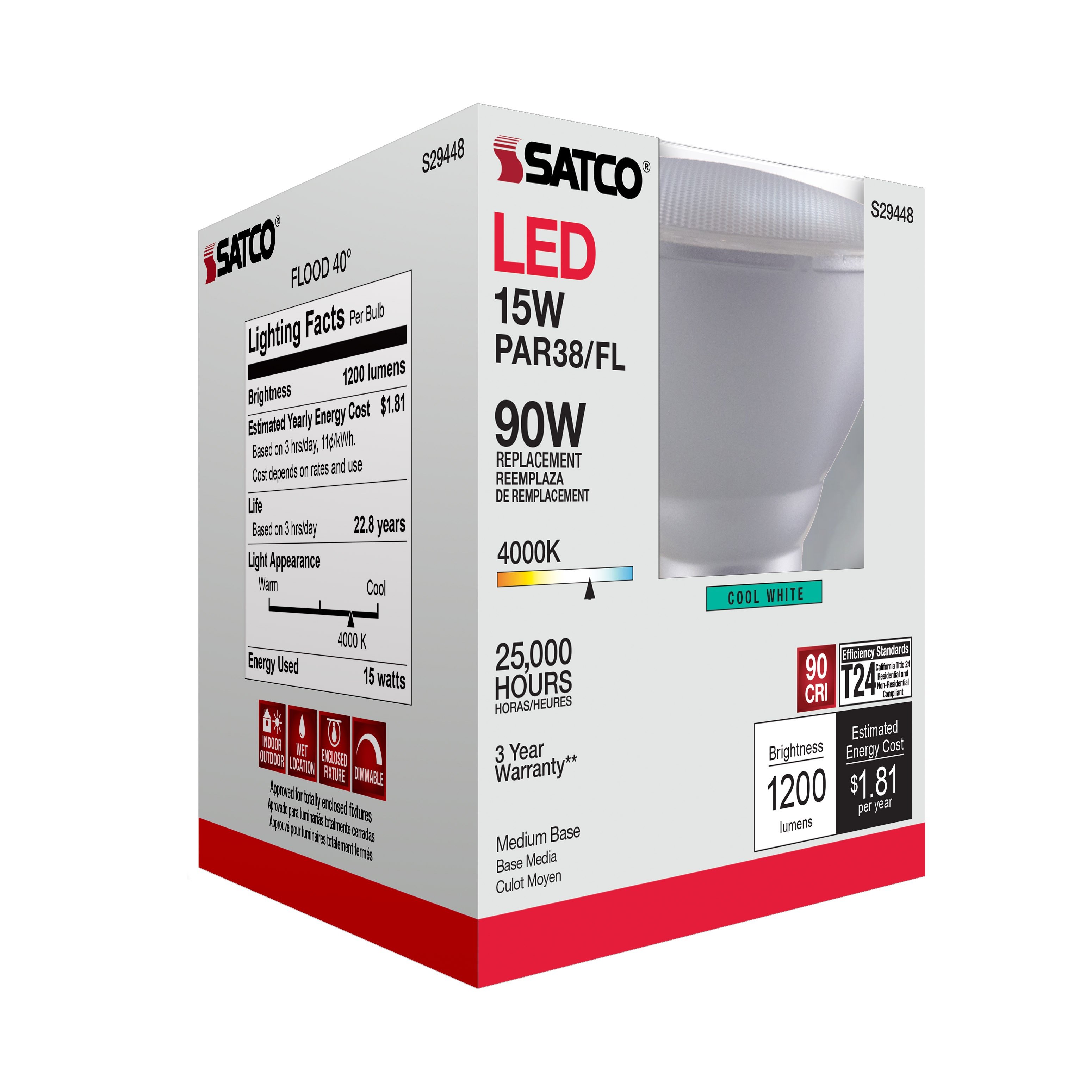 Picture of S29448 - 15 Watt - PAR38 LED - 4000K - 40 deg. Beam Angle - Medium base - 120 Volt