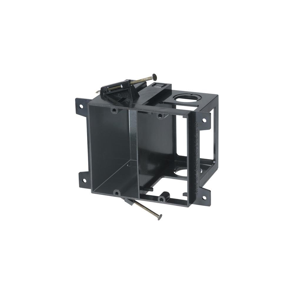 LVD2 - Power and low voltage box for new construction, nail on. Low voltage side provides combination 1/2" and 3/4" knockout. 2 hour fire rating. 20 cu. in.